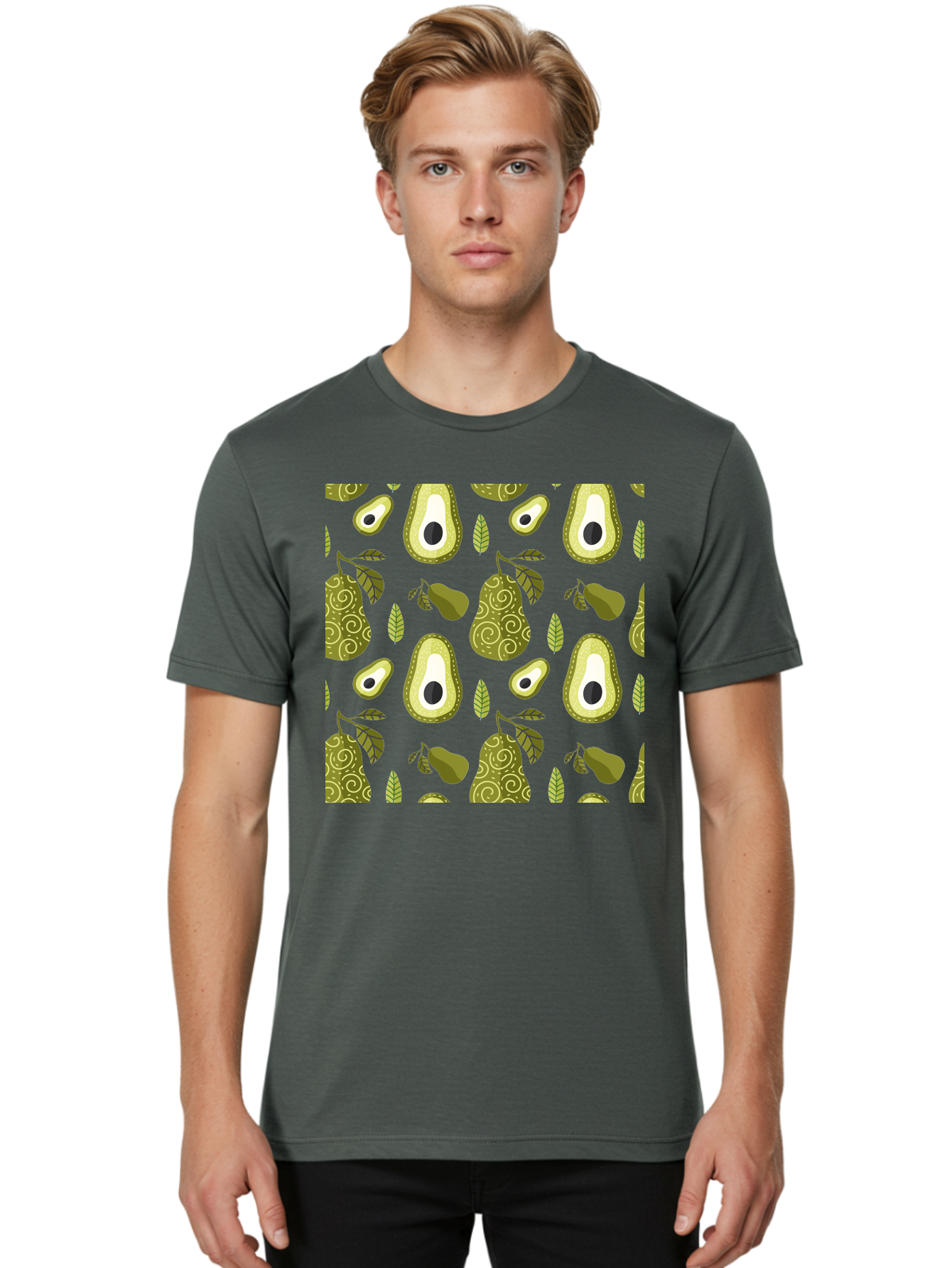 Avocado-Pattern Men'S Graphic Tee, 100% Cotton, Comfortable Casual Summer Wear, Machine Washable, Avocado Pattern, Half Avocados, Whole Avocados, Leaves, Swirls, Food Illustration, Healthy Eating, Organic Produce, Kitchen Decor, - Aaa232 22