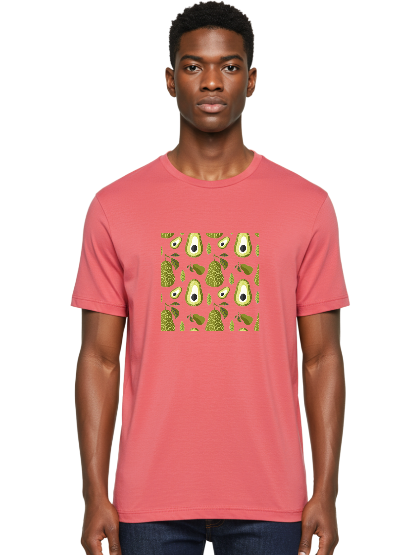 Avocado-Pattern Men'S Graphic Tee, 100% Cotton, Comfortable Casual Summer Wear, Machine Washable, Avocado Pattern, Half Avocados, Whole Avocados, Leaves, Swirls, Food Illustration, Healthy Eating, Organic Produce, Kitchen Decor, - Aaa232 24