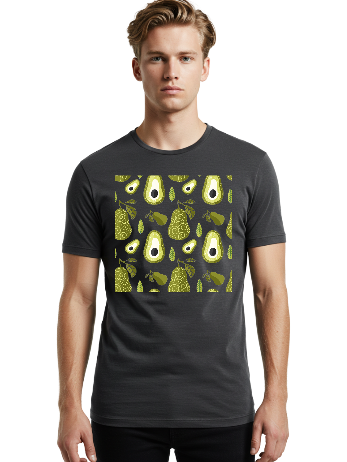 Avocado-Pattern Men'S Graphic Tee, 100% Cotton, Comfortable Casual Summer Wear, Machine Washable, Avocado Pattern, Half Avocados, Whole Avocados, Leaves, Swirls, Food Illustration, Healthy Eating, Organic Produce, Kitchen Decor, - Aaa232 16