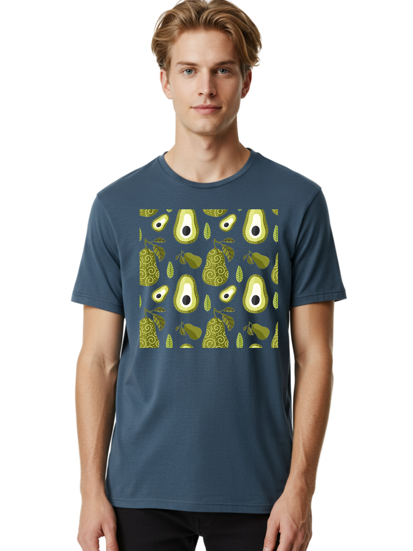 Avocado-Pattern Men'S Graphic Tee, 100% Cotton, Comfortable Casual Summer Wear, Machine Washable, Avocado Pattern, Half Avocados, Whole Avocados, Leaves, Swirls, Food Illustration, Healthy Eating, Organic Produce, Kitchen Decor, - Aaa232 20