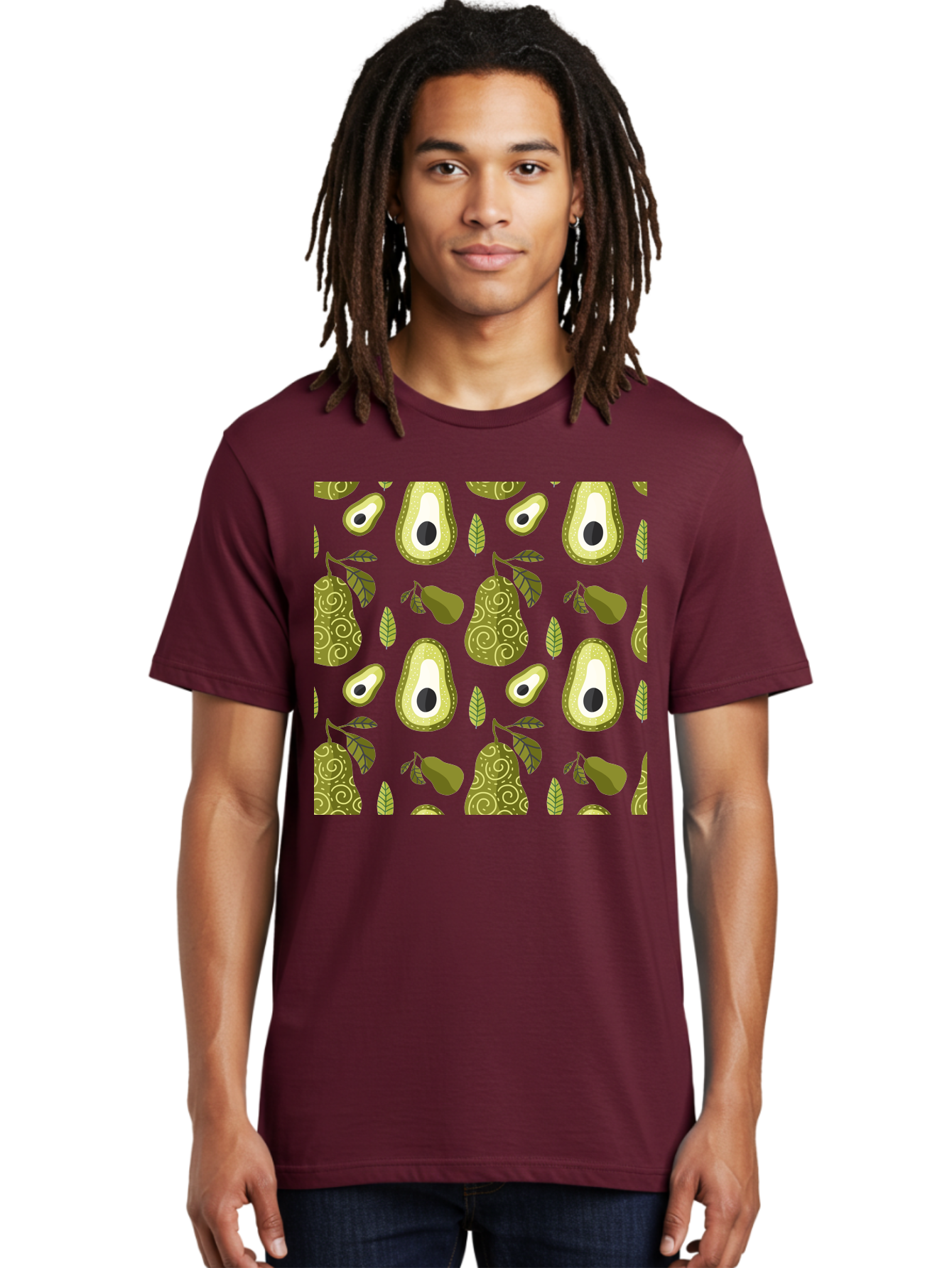 Avocado-Pattern Men'S Graphic Tee, 100% Cotton, Comfortable Casual Summer Wear, Machine Washable, Avocado Pattern, Half Avocados, Whole Avocados, Leaves, Swirls, Food Illustration, Healthy Eating, Organic Produce, Kitchen Decor, - Aaa232 10