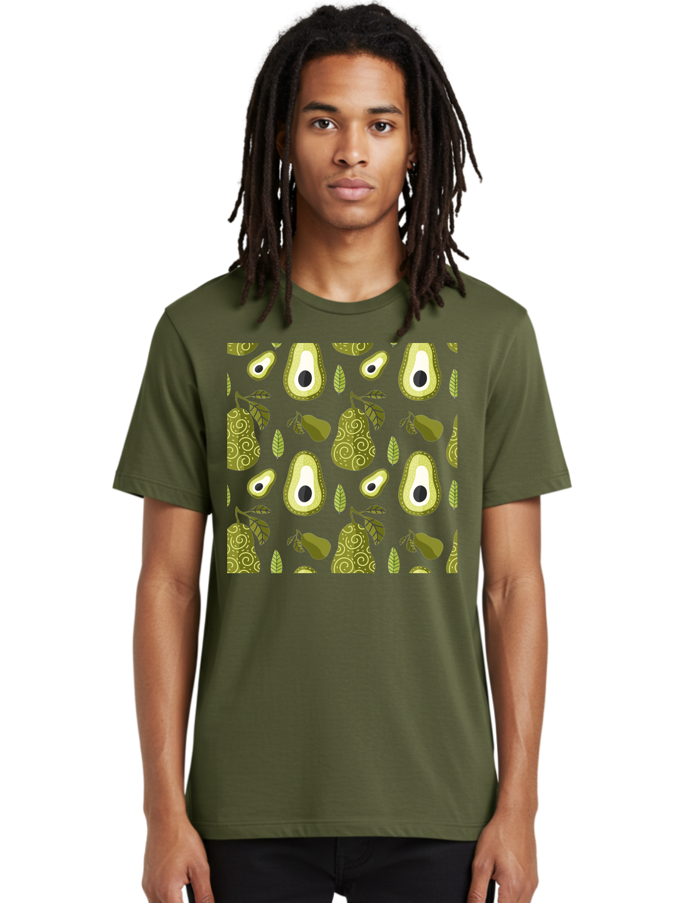 Avocado-Pattern Men'S Graphic Tee, 100% Cotton, Comfortable Casual Summer Wear, Machine Washable, Avocado Pattern, Half Avocados, Whole Avocados, Leaves, Swirls, Food Illustration, Healthy Eating, Organic Produce, Kitchen Decor, - Aaa232 12
