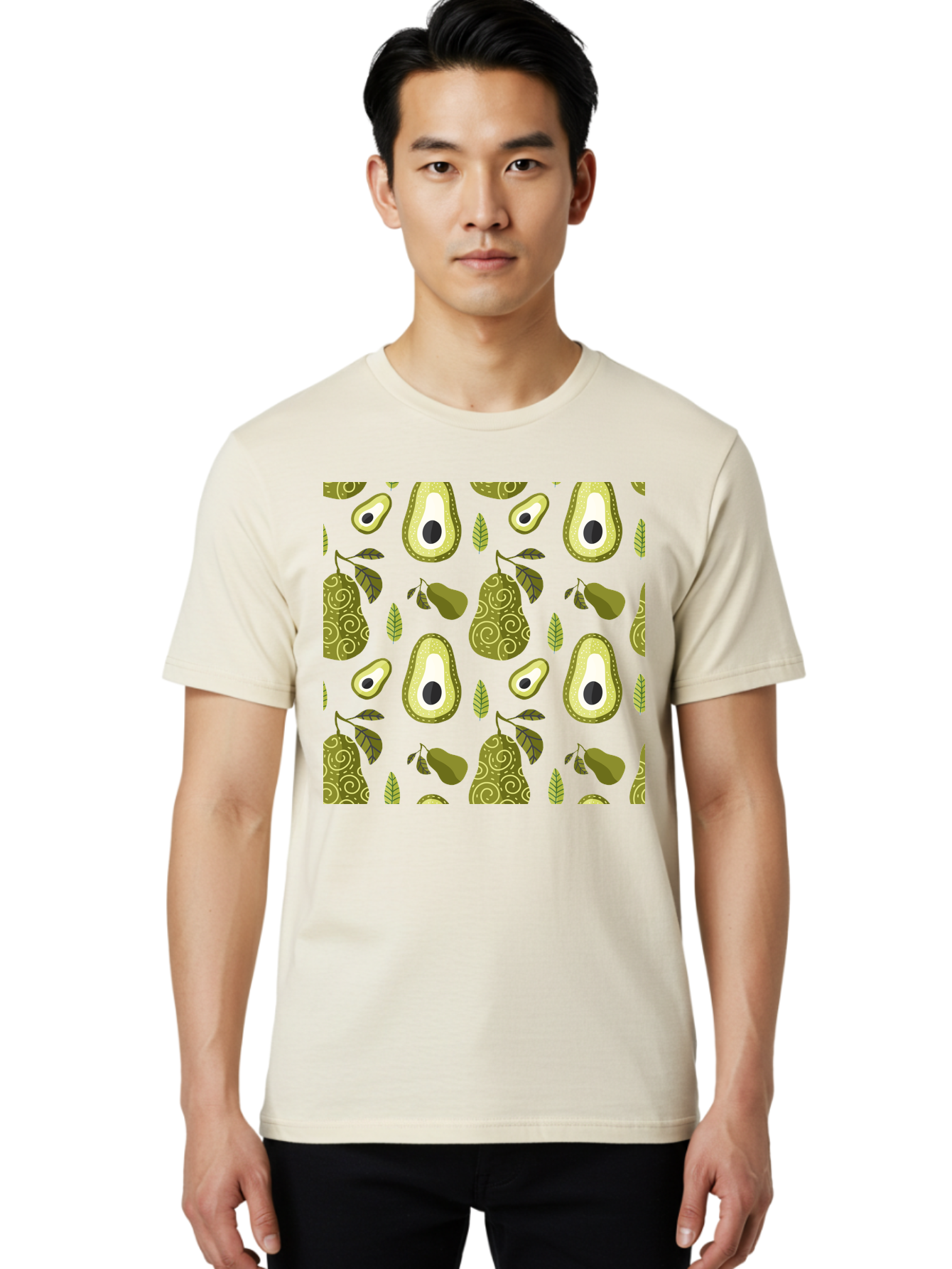 Avocado-Pattern Men'S Graphic Tee, 100% Cotton, Comfortable Casual Summer Wear, Machine Washable, Avocado Pattern, Half Avocados, Whole Avocados, Leaves, Swirls, Food Illustration, Healthy Eating, Organic Produce, Kitchen Decor, - Aaa232 4