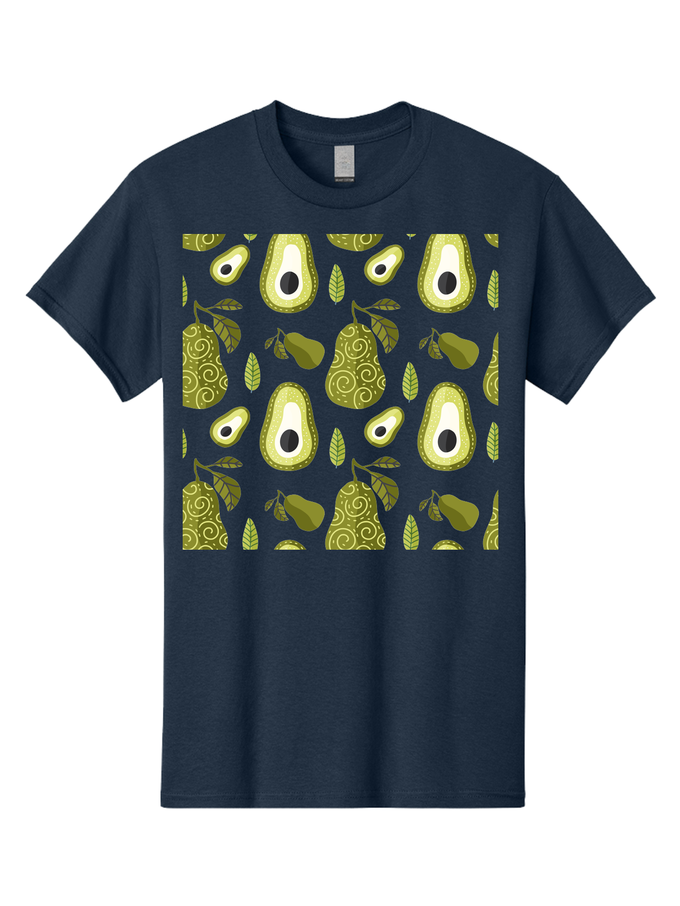 Avocado-Pattern Men'S Graphic Tee, 100% Cotton, Comfortable Casual Summer Wear, Machine Washable, Avocado Pattern, Half Avocados, Whole Avocados, Leaves, Swirls, Food Illustration, Healthy Eating, Organic Produce, Kitchen Decor, - Aaa232 25