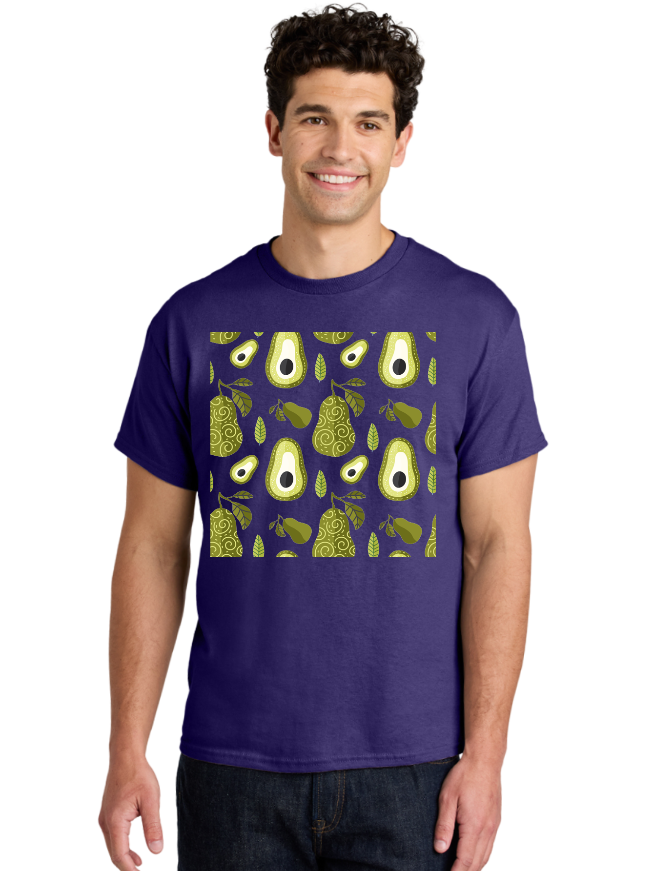 Avocado-Pattern Men'S Graphic Tee, 100% Cotton, Comfortable Casual Summer Wear, Machine Washable, Avocado Pattern, Half Avocados, Whole Avocados, Leaves, Swirls, Food Illustration, Healthy Eating, Organic Produce, Kitchen Decor, - Aaa232 14