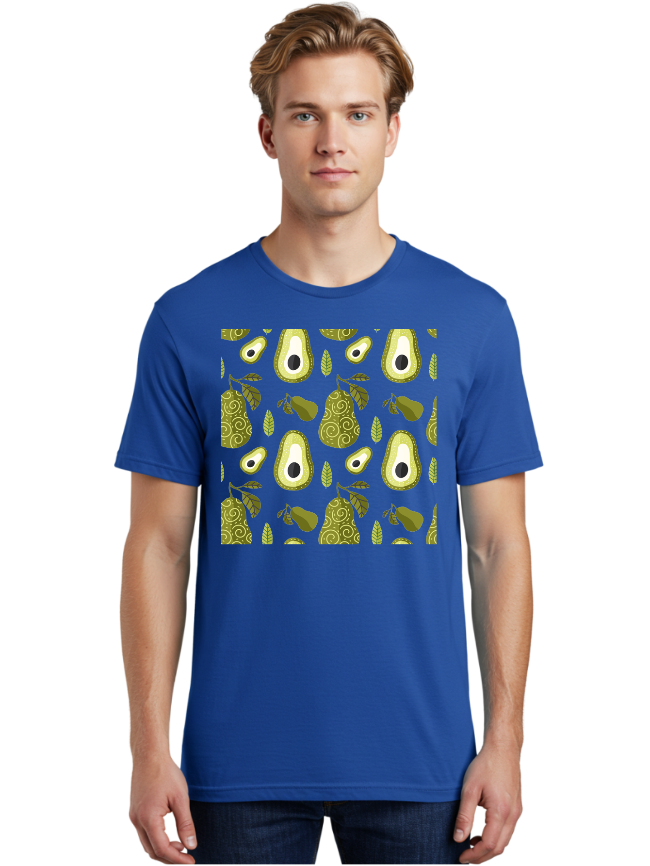 Avocado-Pattern Men'S Graphic Tee, 100% Cotton, Comfortable Casual Summer Wear, Machine Washable, Avocado Pattern, Half Avocados, Whole Avocados, Leaves, Swirls, Food Illustration, Healthy Eating, Organic Produce, Kitchen Decor, - Aaa232 6