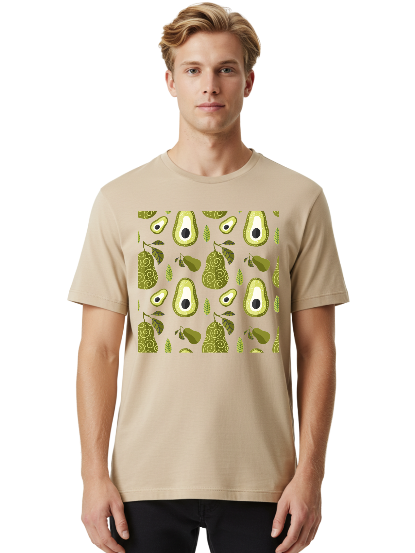 Avocado-Pattern Men'S Graphic Tee, 100% Cotton, Comfortable Casual Summer Wear, Machine Washable, Avocado Pattern, Half Avocados, Whole Avocados, Leaves, Swirls, Food Illustration, Healthy Eating, Organic Produce, Kitchen Decor, - Aaa232 28