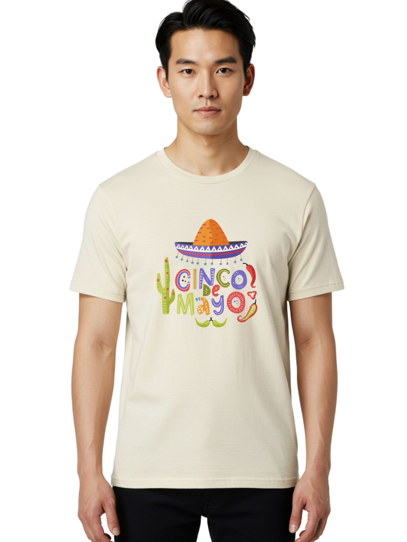 Cinco-De-Mayo-2 Men'S Graphic Tee, 100% Cotton, Comfortable Casual Summer Wear, Machine Washable, Cinco De Mayo, Mexican Holiday, Festive Celebration, Colorful Sombrero, Cactus, Chili Peppers, Vibrant Colors, Fiesta Theme, Party Decoration, - Aaa234 4