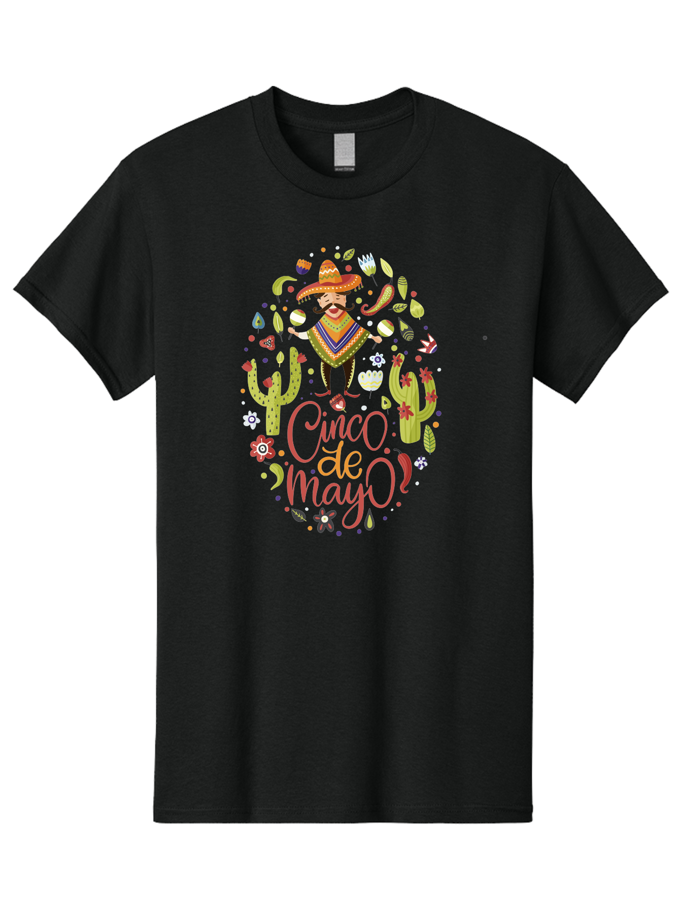 Cinco-De-Mayo Men'S Graphic Tee, 100% Cotton, Comfortable Casual Summer Wear, Machine Washable, Mexican Man, Sombrero, Poncho, Mustache, Maracas, Cacti, Flowers, Butterflies, Birds, Festive Atmosphere, Latin Culture, Holiday Celebration, - Aaa240 5