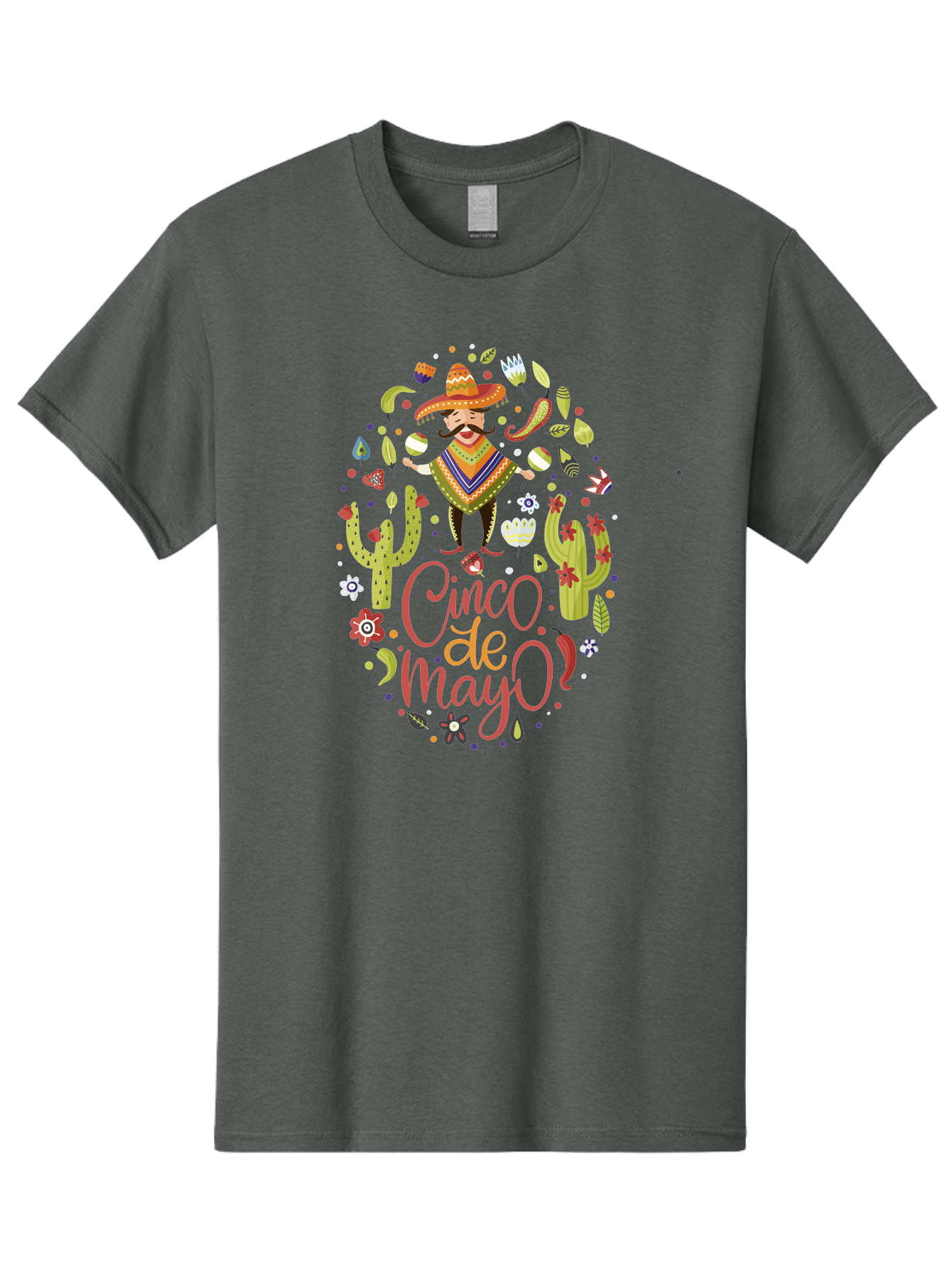 Cinco-De-Mayo Men'S Graphic Tee, 100% Cotton, Comfortable Casual Summer Wear, Machine Washable, Mexican Man, Sombrero, Poncho, Mustache, Maracas, Cacti, Flowers, Butterflies, Birds, Festive Atmosphere, Latin Culture, Holiday Celebration, - Aaa240 13