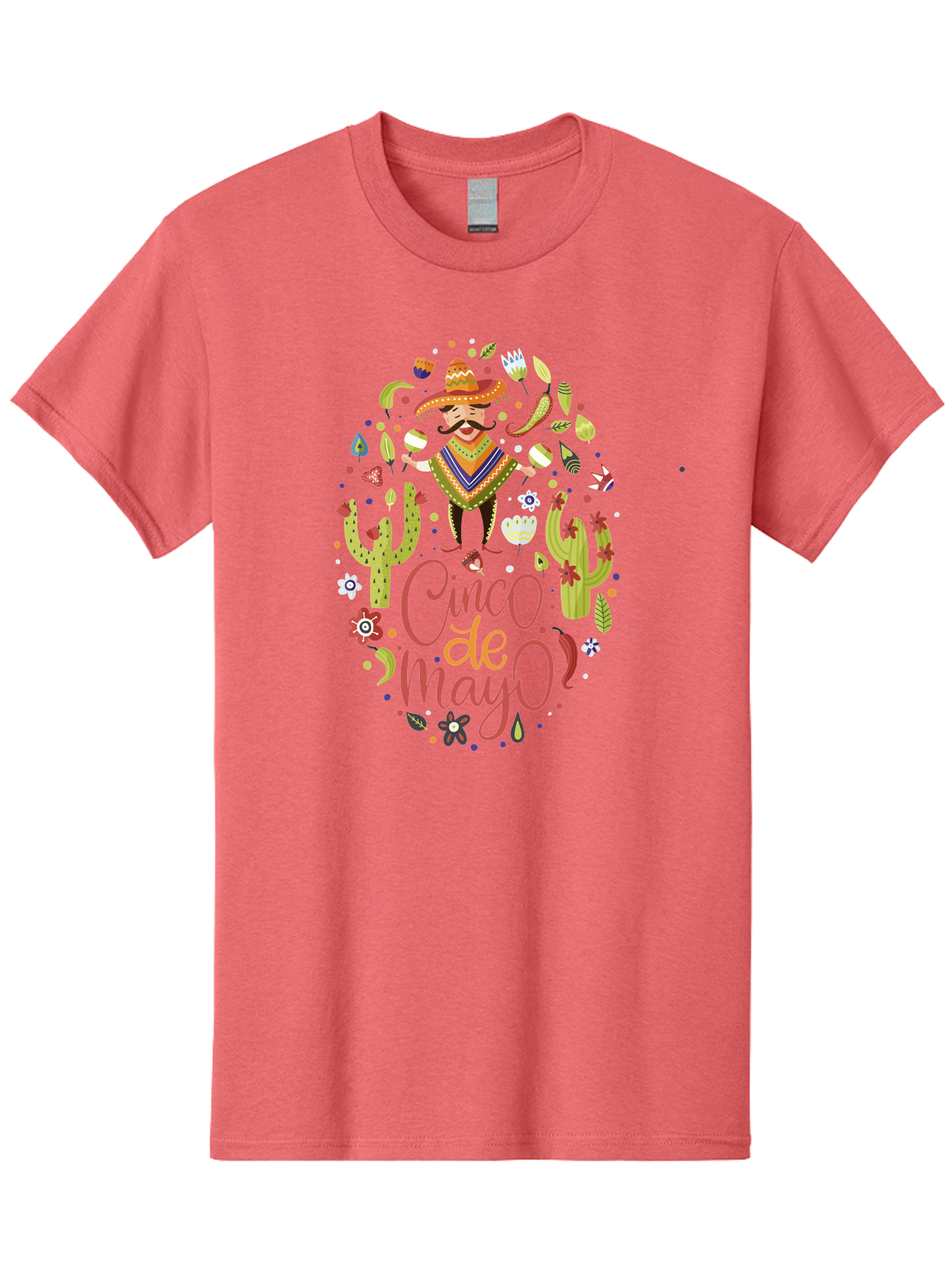 Cinco-De-Mayo Men'S Graphic Tee, 100% Cotton, Comfortable Casual Summer Wear, Machine Washable, Mexican Man, Sombrero, Poncho, Mustache, Maracas, Cacti, Flowers, Butterflies, Birds, Festive Atmosphere, Latin Culture, Holiday Celebration, - Aaa240 25