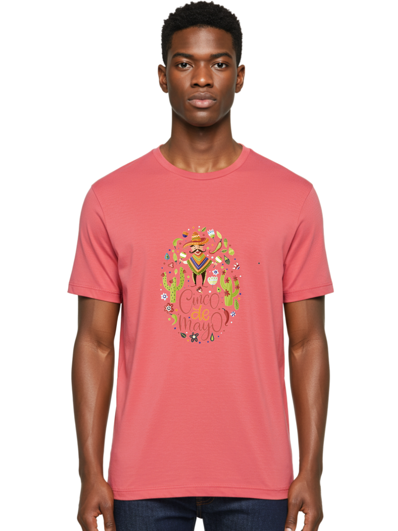 Cinco-De-Mayo Men'S Graphic Tee, 100% Cotton, Comfortable Casual Summer Wear, Machine Washable, Mexican Man, Sombrero, Poncho, Mustache, Maracas, Cacti, Flowers, Butterflies, Birds, Festive Atmosphere, Latin Culture, Holiday Celebration, - Aaa240 26