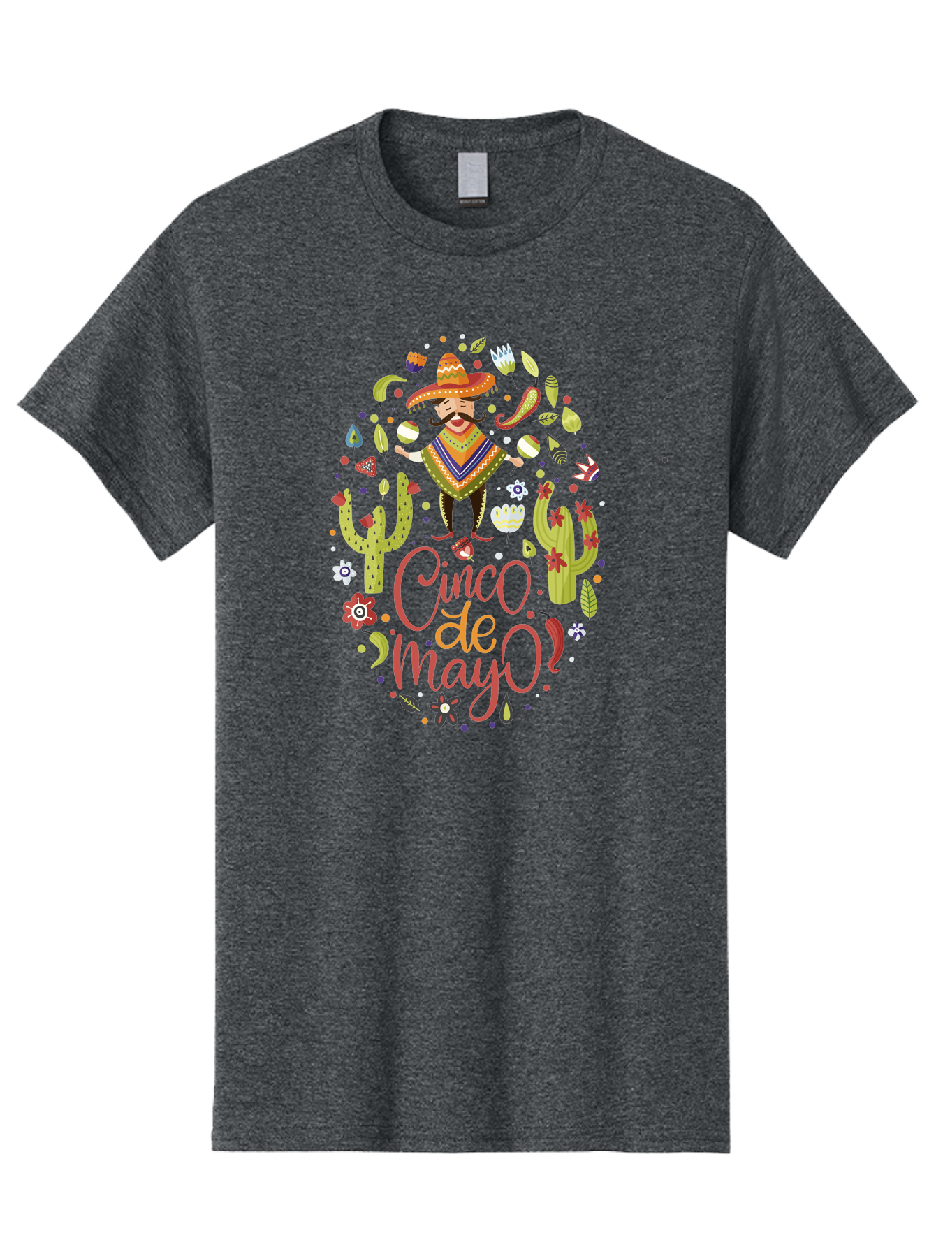 Cinco-De-Mayo Men'S Graphic Tee, 100% Cotton, Comfortable Casual Summer Wear, Machine Washable, Mexican Man, Sombrero, Poncho, Mustache, Maracas, Cacti, Flowers, Butterflies, Birds, Festive Atmosphere, Latin Culture, Holiday Celebration, - Aaa240 21