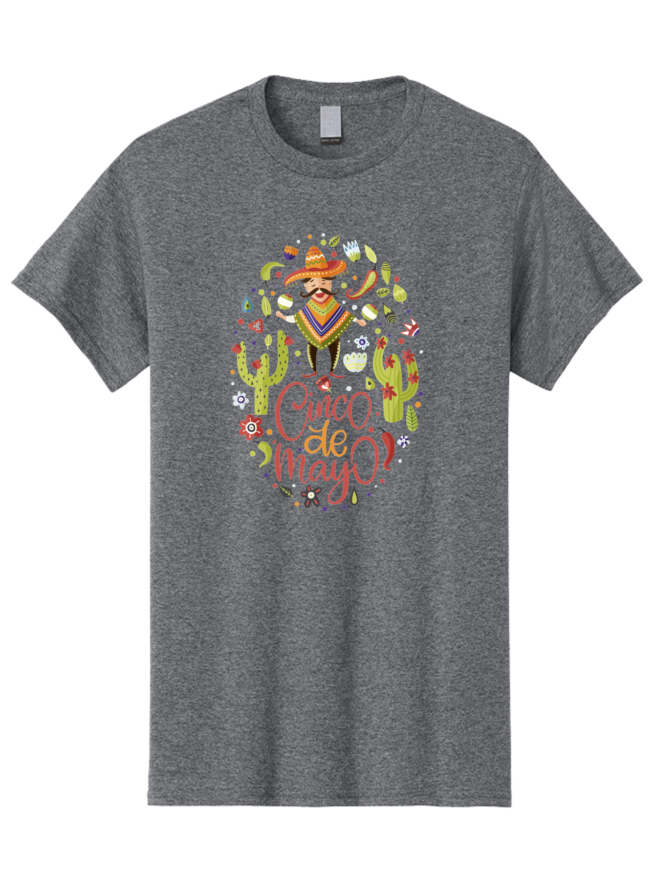 Cinco-De-Mayo Men'S Graphic Tee, 100% Cotton, Comfortable Casual Summer Wear, Machine Washable, Mexican Man, Sombrero, Poncho, Mustache, Maracas, Cacti, Flowers, Butterflies, Birds, Festive Atmosphere, Latin Culture, Holiday Celebration, - Aaa240 23