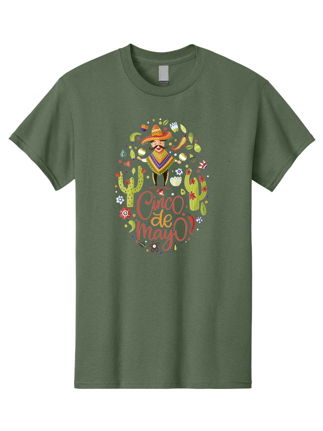 Cinco-De-Mayo Men'S Graphic Tee, 100% Cotton, Comfortable Casual Summer Wear, Machine Washable, Mexican Man, Sombrero, Poncho, Mustache, Maracas, Cacti, Flowers, Butterflies, Birds, Festive Atmosphere, Latin Culture, Holiday Celebration, - Aaa240 27