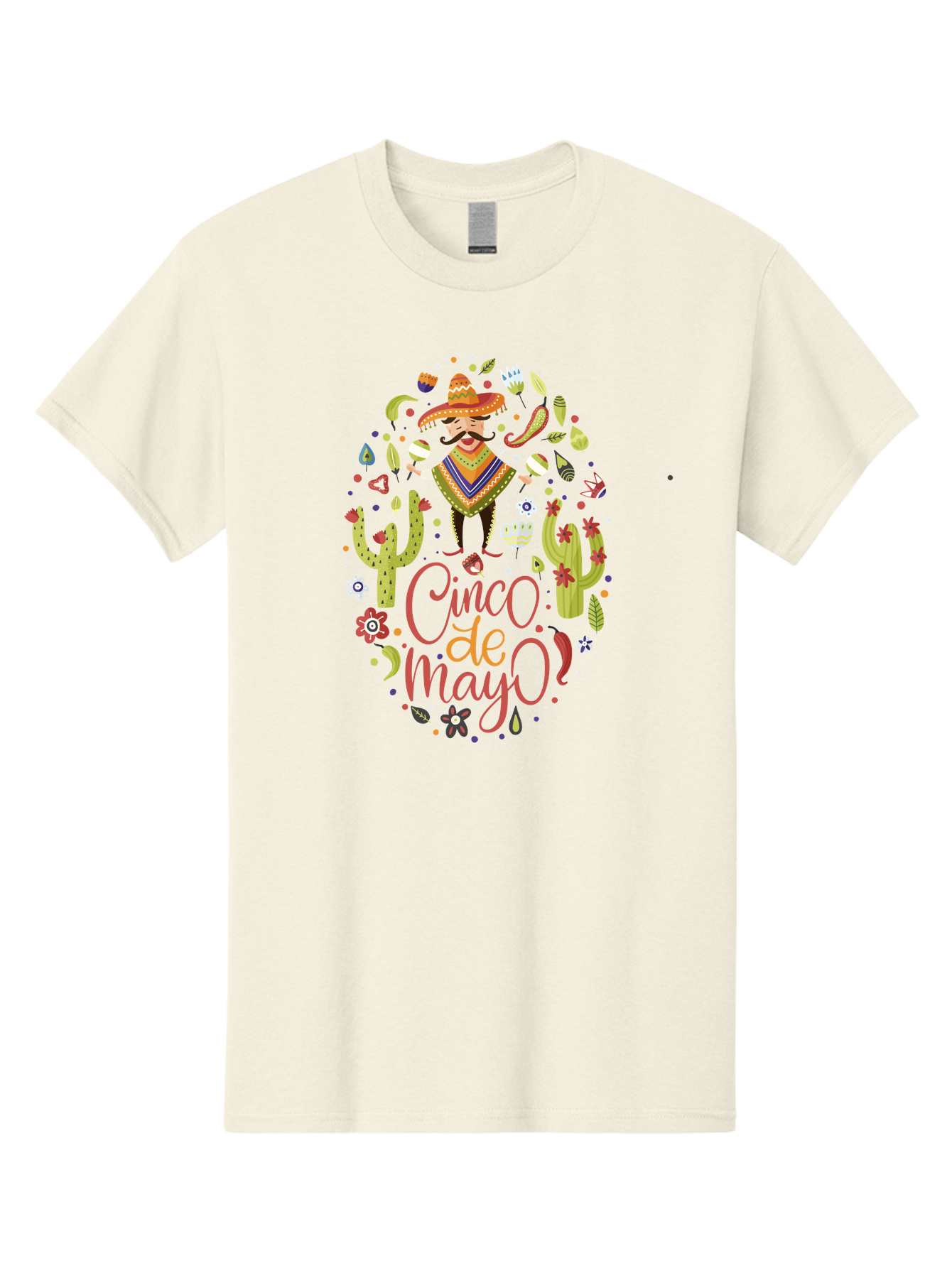 Cinco-De-Mayo Men'S Graphic Tee, 100% Cotton, Comfortable Casual Summer Wear, Machine Washable, Mexican Man, Sombrero, Poncho, Mustache, Maracas, Cacti, Flowers, Butterflies, Birds, Festive Atmosphere, Latin Culture, Holiday Celebration, - Aaa240 9