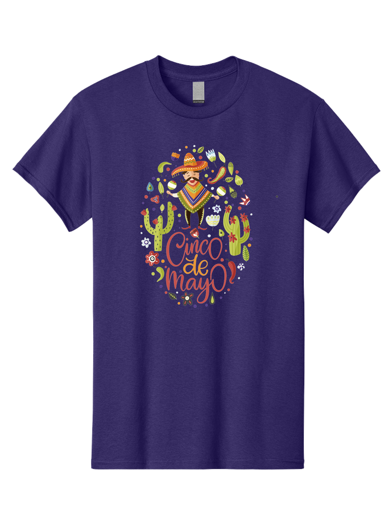 Cinco-De-Mayo Men'S Graphic Tee, 100% Cotton, Comfortable Casual Summer Wear, Machine Washable, Mexican Man, Sombrero, Poncho, Mustache, Maracas, Cacti, Flowers, Butterflies, Birds, Festive Atmosphere, Latin Culture, Holiday Celebration, - Aaa240 11