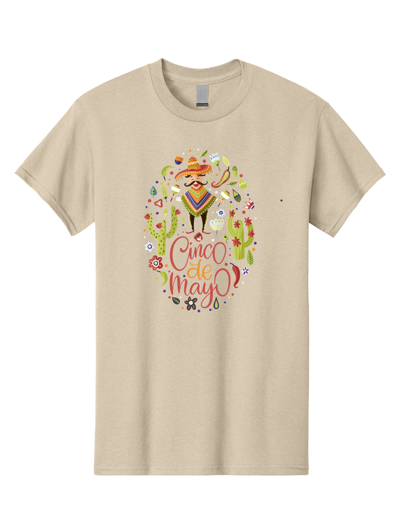 Cinco-De-Mayo Men'S Graphic Tee, 100% Cotton, Comfortable Casual Summer Wear, Machine Washable, Mexican Man, Sombrero, Poncho, Mustache, Maracas, Cacti, Flowers, Butterflies, Birds, Festive Atmosphere, Latin Culture, Holiday Celebration, - Aaa240 7
