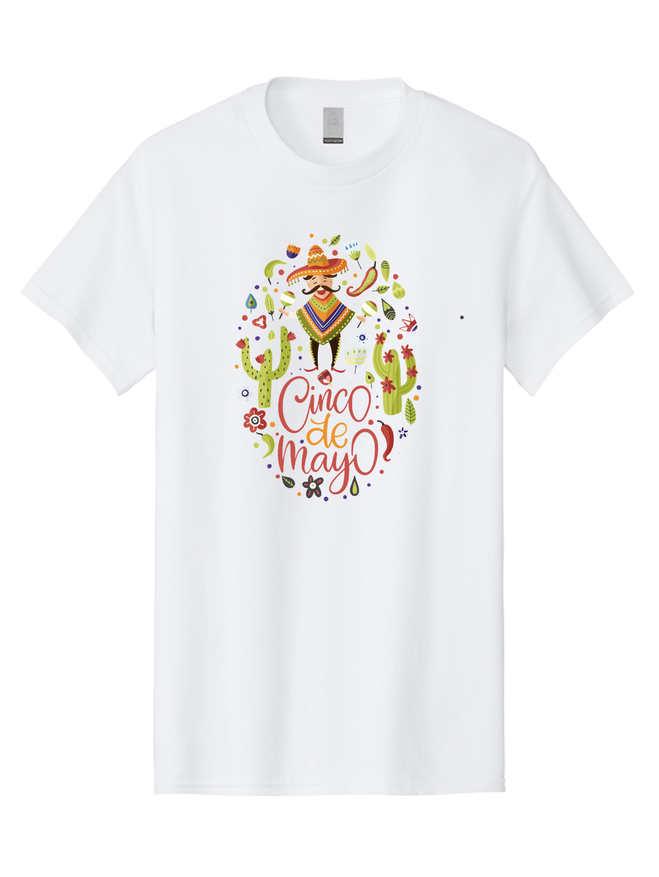 Cinco-De-Mayo Men'S Graphic Tee, 100% Cotton, Comfortable Casual Summer Wear, Machine Washable, Mexican Man, Sombrero, Poncho, Mustache, Maracas, Cacti, Flowers, Butterflies, Birds, Festive Atmosphere, Latin Culture, Holiday Celebration, - Aaa240 15