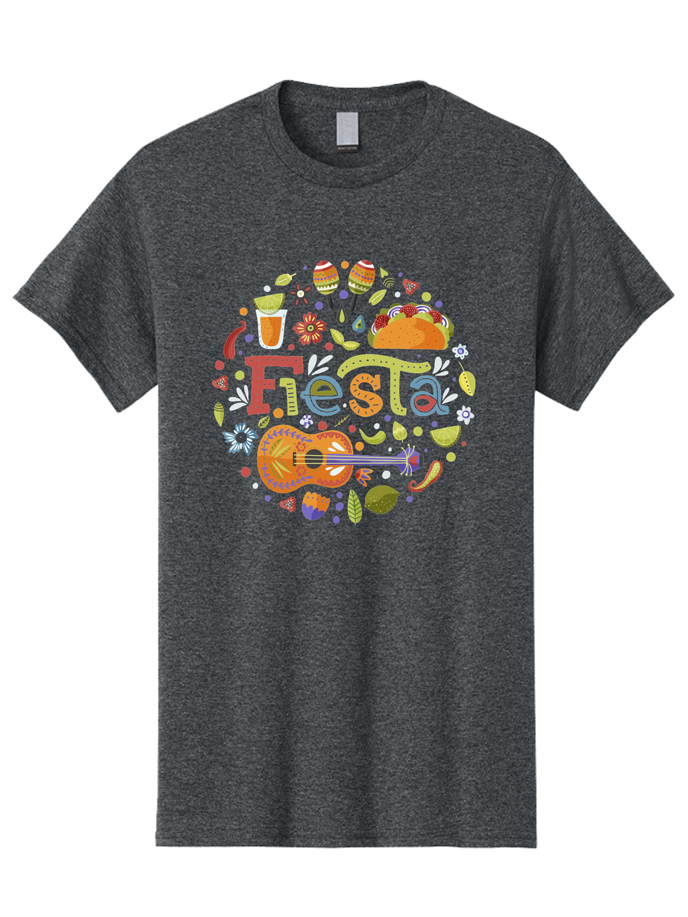 Festa Men'S Graphic Tee, 100% Cotton, Comfortable Casual Summer Wear, Machine Washable, Festival Vibes, Colorful Illustration, Mexican Food, Drinks, Flowers, Guitar, Maracas, Lively Celebration, Vibrant Colors, Festive Atmosphere, Party, - Aaa242 27