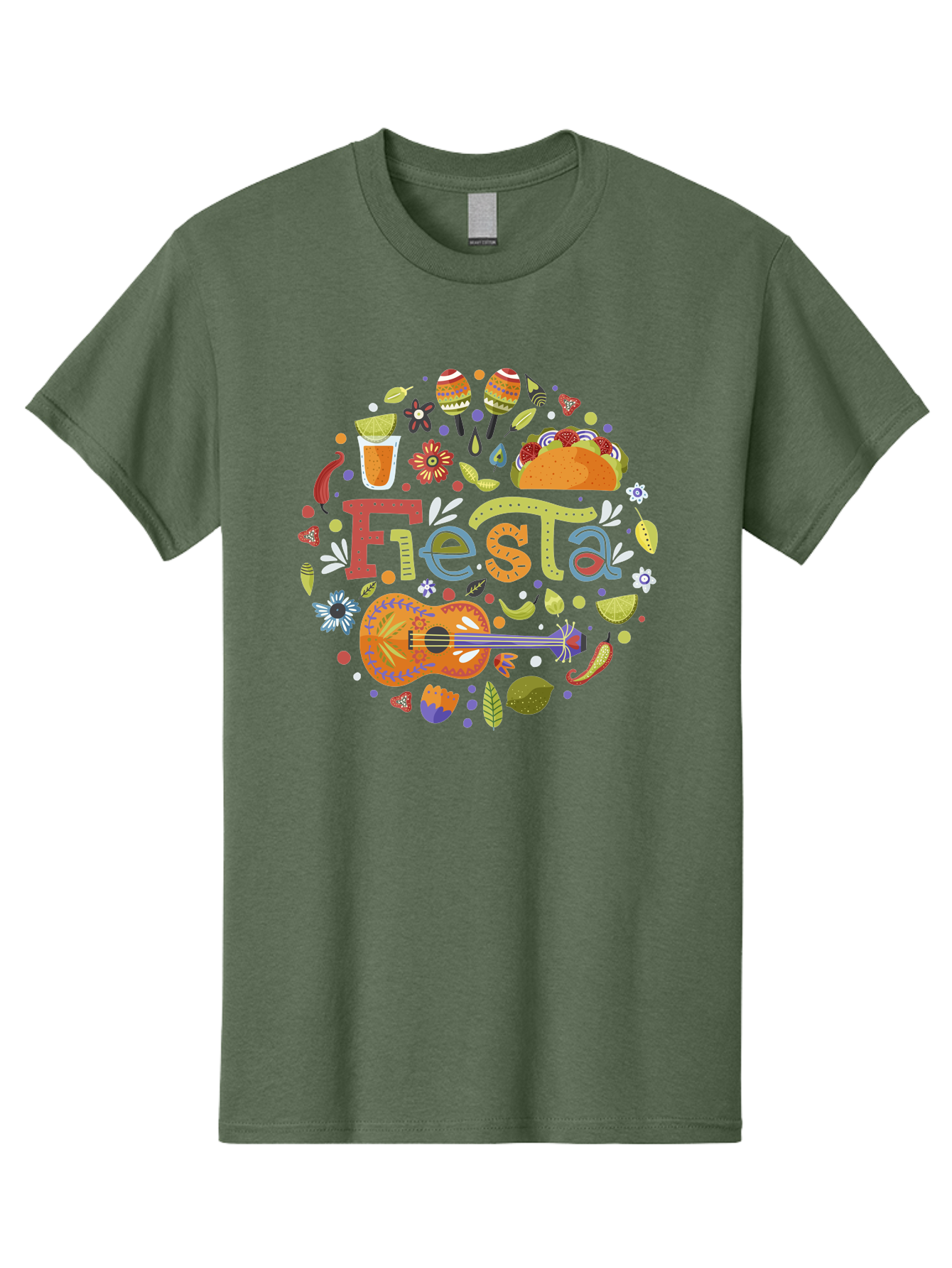 Festa Men'S Graphic Tee, 100% Cotton, Comfortable Casual Summer Wear, Machine Washable, Festival Vibes, Colorful Illustration, Mexican Food, Drinks, Flowers, Guitar, Maracas, Lively Celebration, Vibrant Colors, Festive Atmosphere, Party, - Aaa242 29
