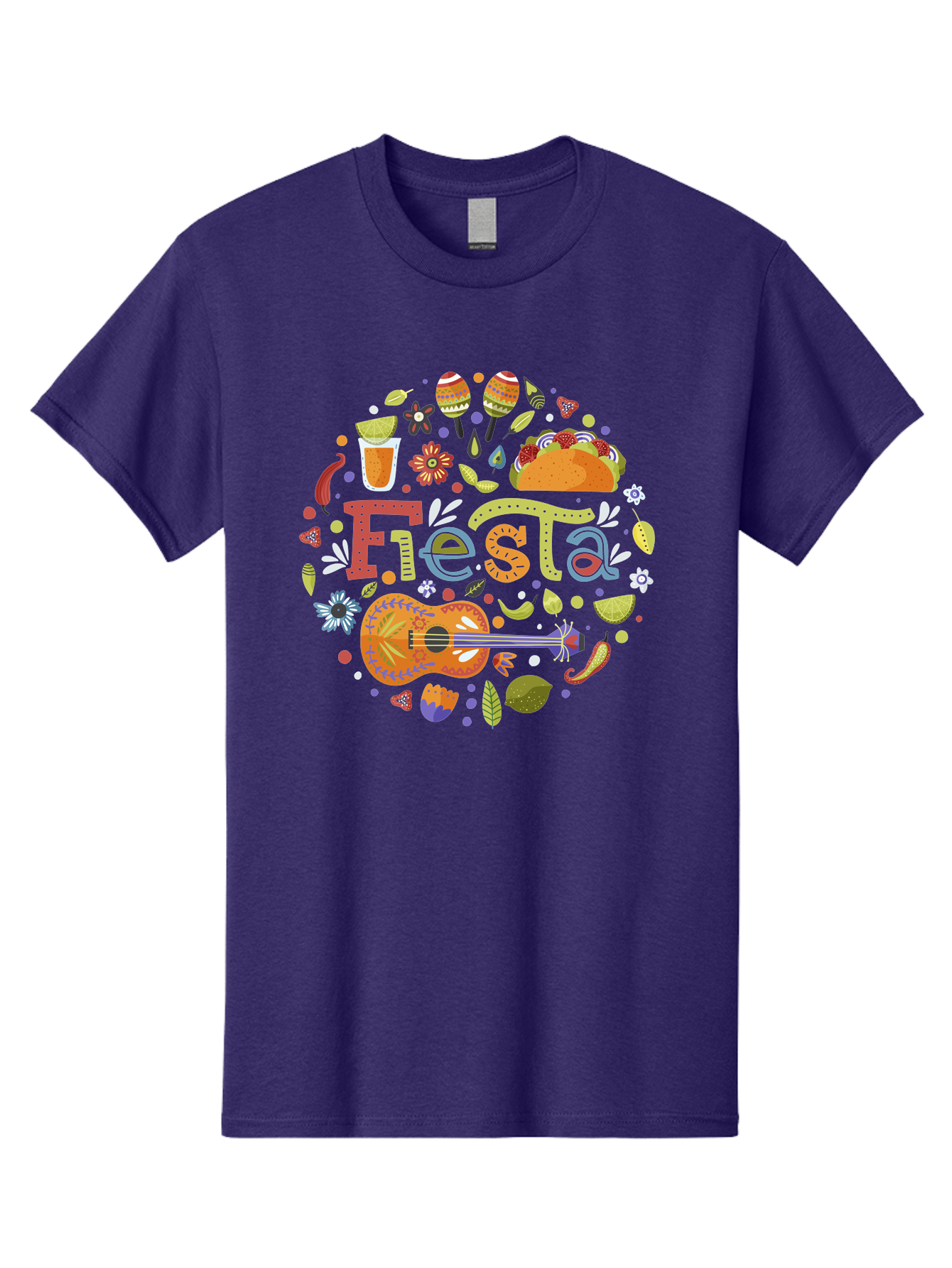 Festa Men'S Graphic Tee, 100% Cotton, Comfortable Casual Summer Wear, Machine Washable, Festival Vibes, Colorful Illustration, Mexican Food, Drinks, Flowers, Guitar, Maracas, Lively Celebration, Vibrant Colors, Festive Atmosphere, Party, - Aaa242 19