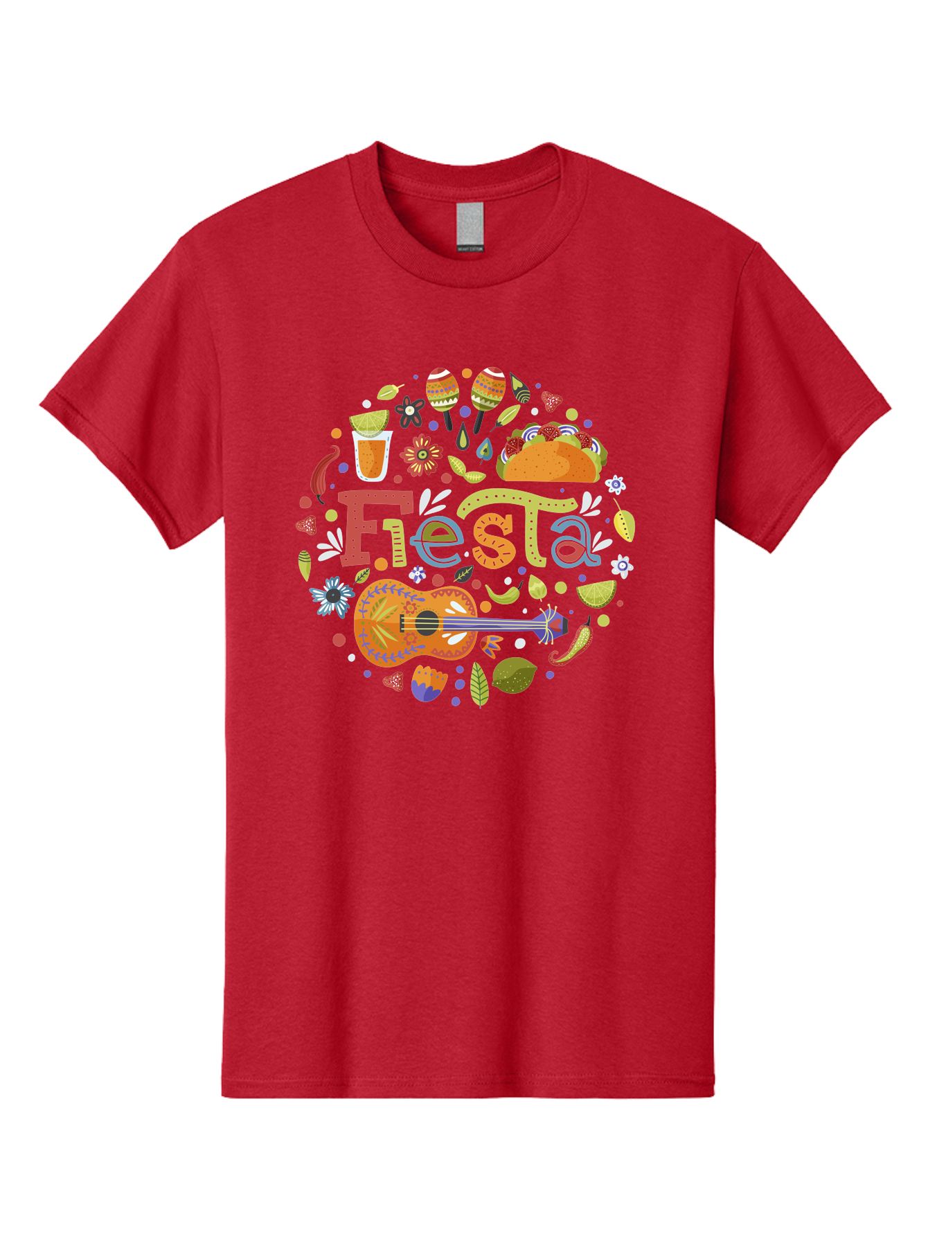 Festa Men'S Graphic Tee, 100% Cotton, Comfortable Casual Summer Wear, Machine Washable, Festival Vibes, Colorful Illustration, Mexican Food, Drinks, Flowers, Guitar, Maracas, Lively Celebration, Vibrant Colors, Festive Atmosphere, Party, - Aaa242 11