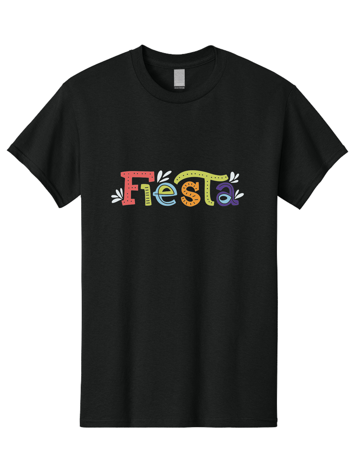 Fiesta-1 Men'S Graphic Tee, 100% Cotton, Comfortable Casual Summer Wear, Machine Washable, Vibrant Lettering, Colorful Text, Fiesta Theme, Festive Design, Celebration Graphics, Party Decoration, Multicolored Font, Decorative Leaves - Aaa243 21
