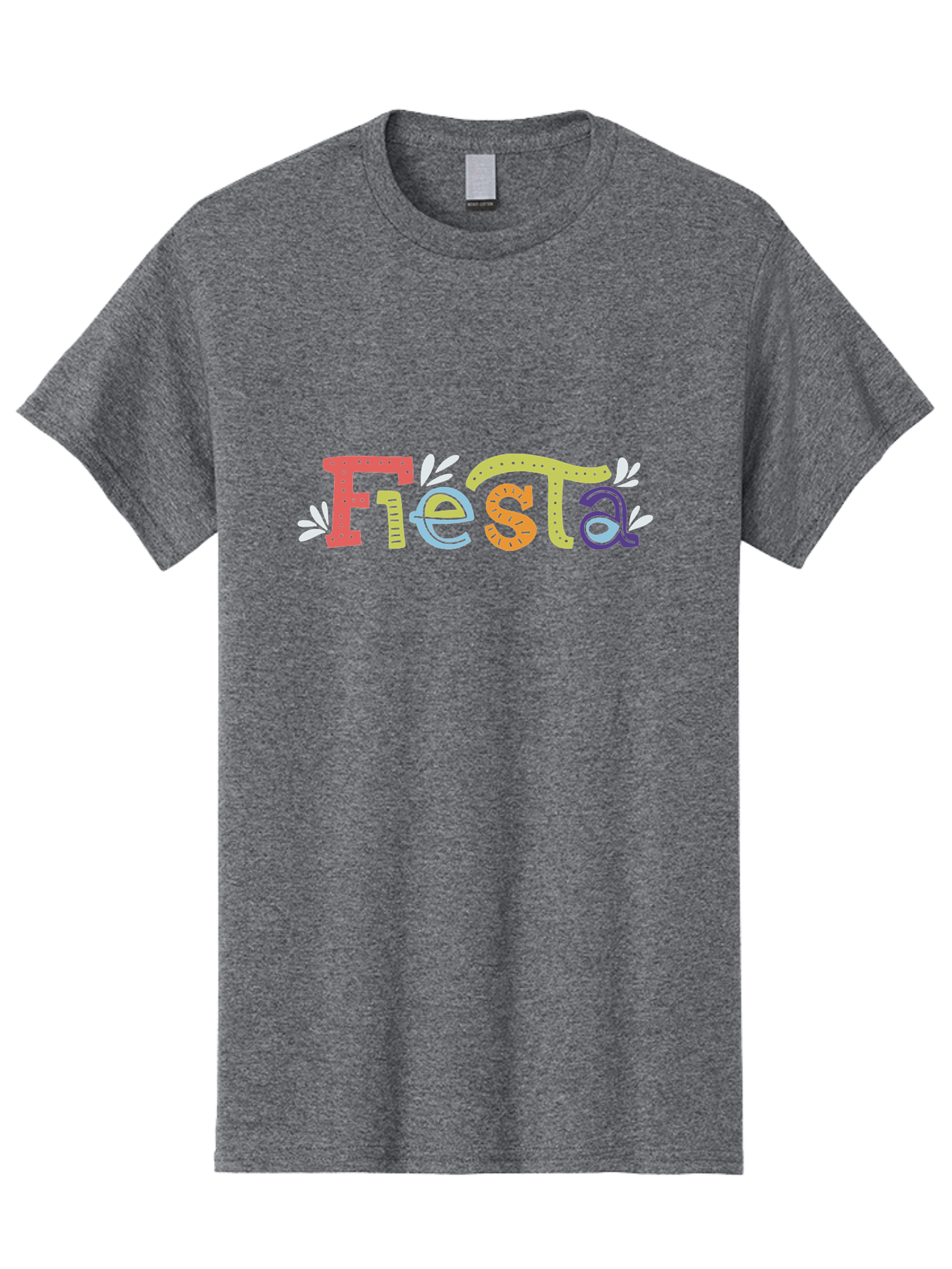 Fiesta-1 Men'S Graphic Tee, 100% Cotton, Comfortable Casual Summer Wear, Machine Washable, Vibrant Lettering, Colorful Text, Fiesta Theme, Festive Design, Celebration Graphics, Party Decoration, Multicolored Font, Decorative Leaves - Aaa243 23