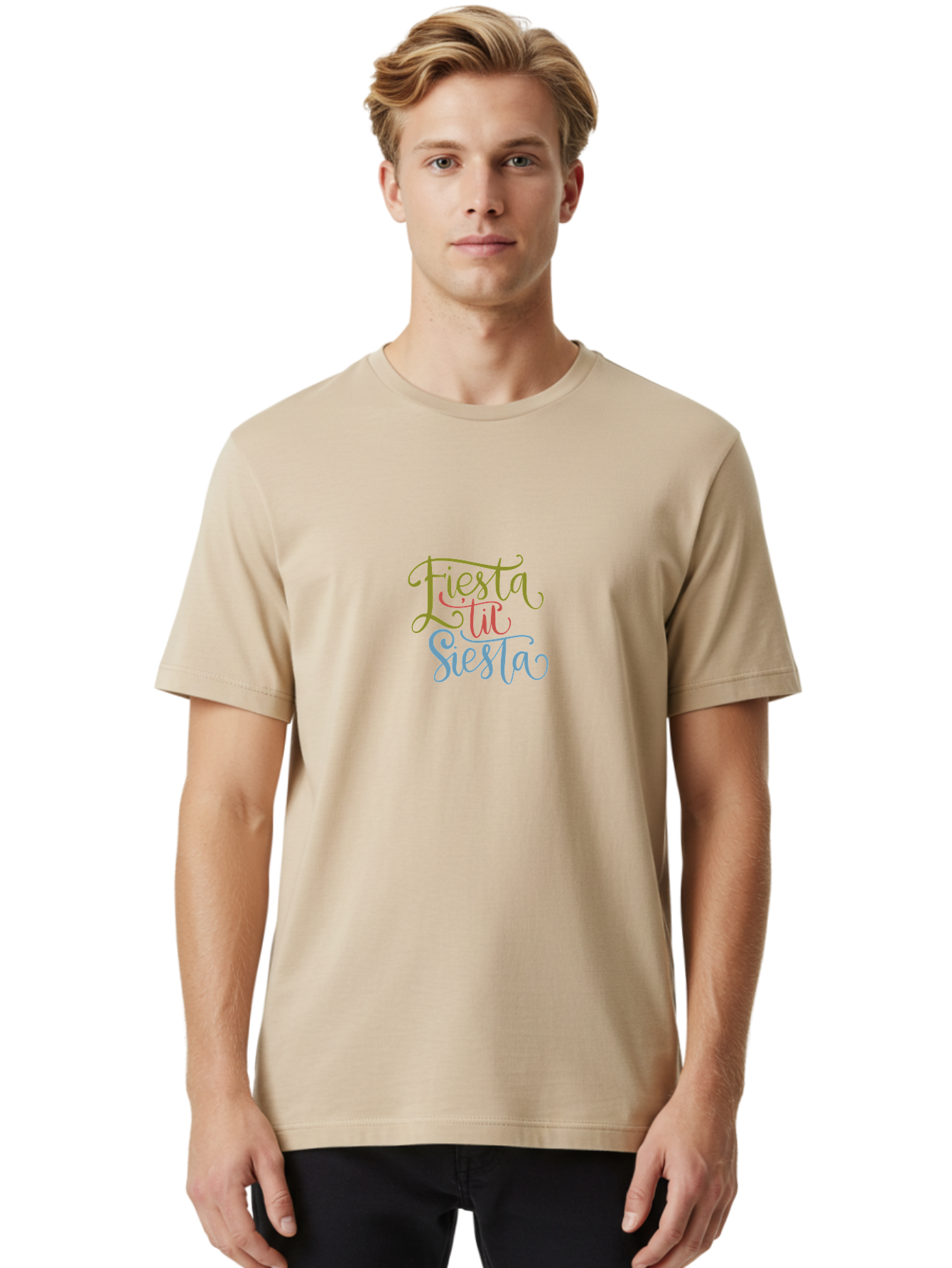Fiesta-La-Siesta Men'S Graphic Tee, 100% Cotton, Comfortable Casual Summer Wear, Machine Washable, Festive Typography, Vibrant Colors, Party Vibes, Celebration, Colorful Gradient, Fiesta La Siesta, Elegant Design, Artistic Font, - Aaa245 24