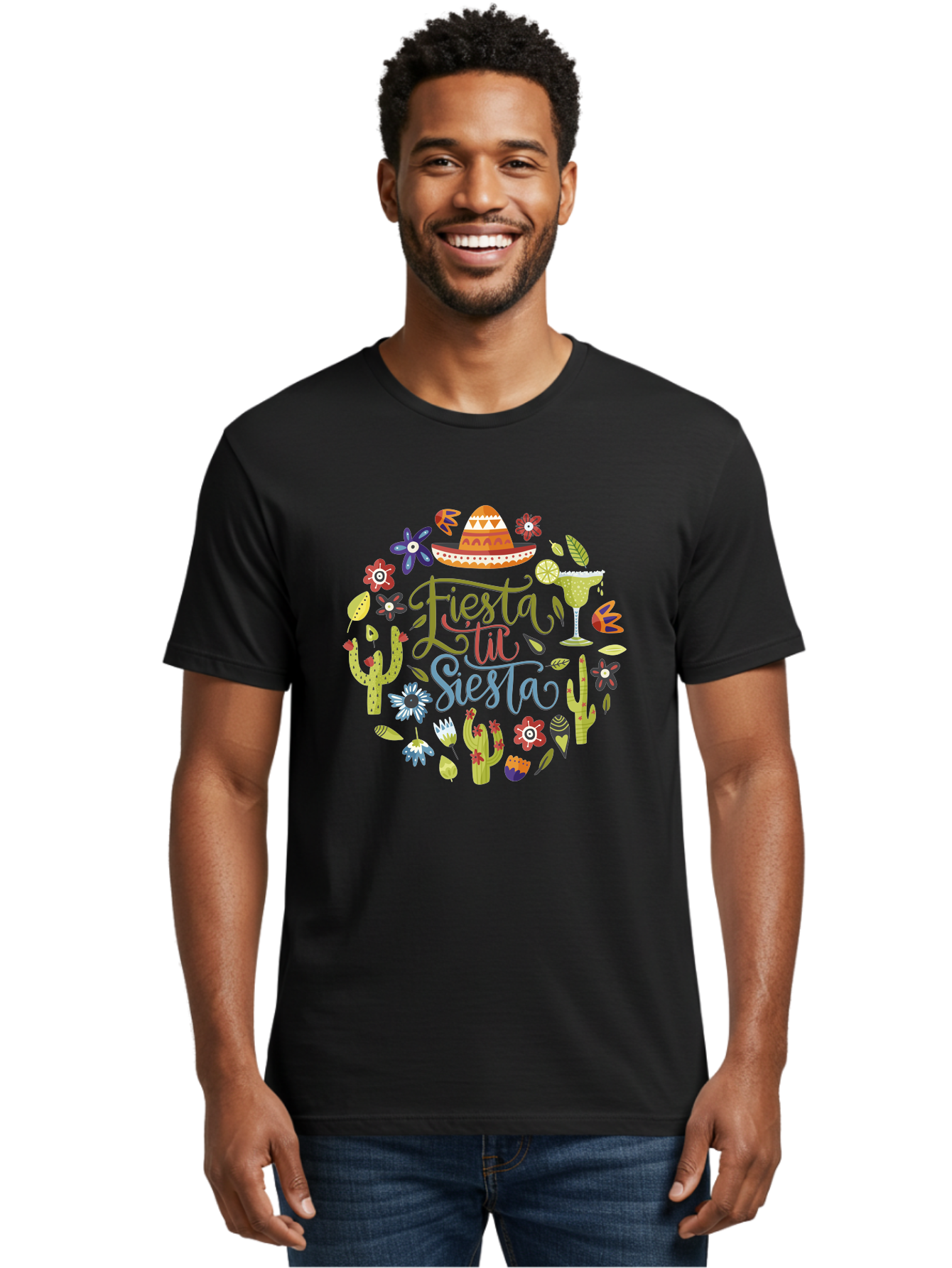 Fiesta-Till-Siesta Men'S Graphic Tee, 100% Cotton, Comfortable Casual Summer Wear, Machine Washable, Fiesta, Siesta, Colorful Flowers, Cacti, Sombrero, Margarita Glass, Margarita, Party, Celebration, Mexican Culture, Vibrant Colors, - Aaa247 14