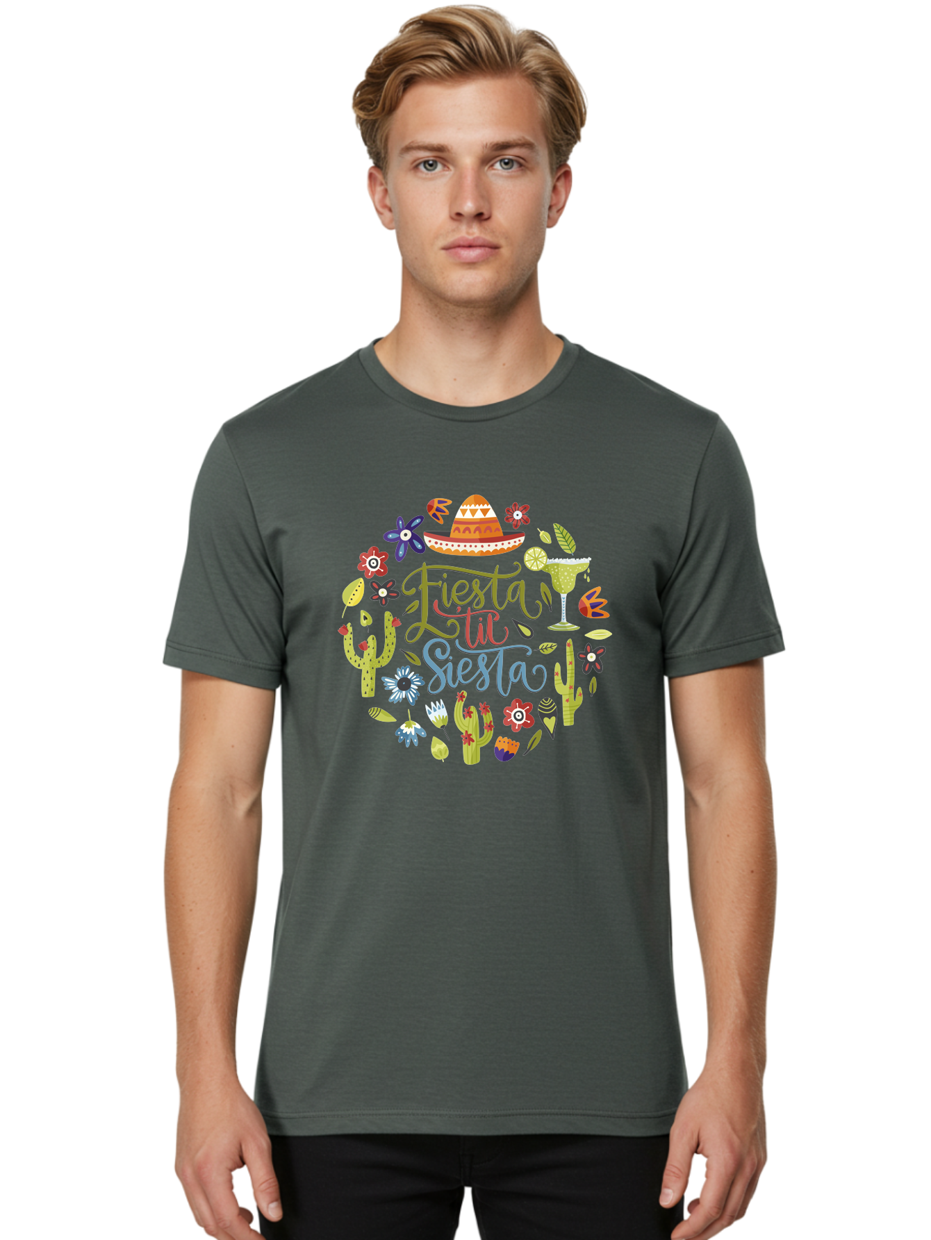 Fiesta-Till-Siesta Men'S Graphic Tee, 100% Cotton, Comfortable Casual Summer Wear, Machine Washable, Fiesta, Siesta, Colorful Flowers, Cacti, Sombrero, Margarita Glass, Margarita, Party, Celebration, Mexican Culture, Vibrant Colors, - Aaa247 12
