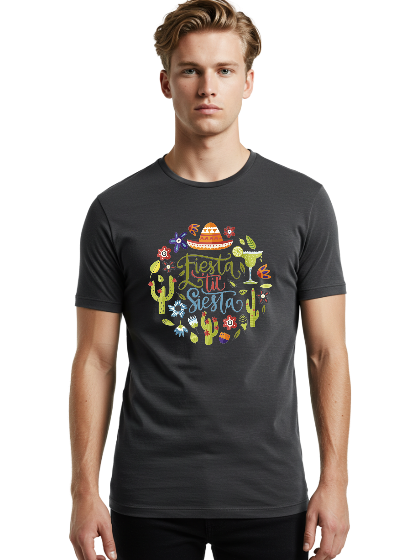 Fiesta-Till-Siesta Men'S Graphic Tee, 100% Cotton, Comfortable Casual Summer Wear, Machine Washable, Fiesta, Siesta, Colorful Flowers, Cacti, Sombrero, Margarita Glass, Margarita, Party, Celebration, Mexican Culture, Vibrant Colors, - Aaa247 26