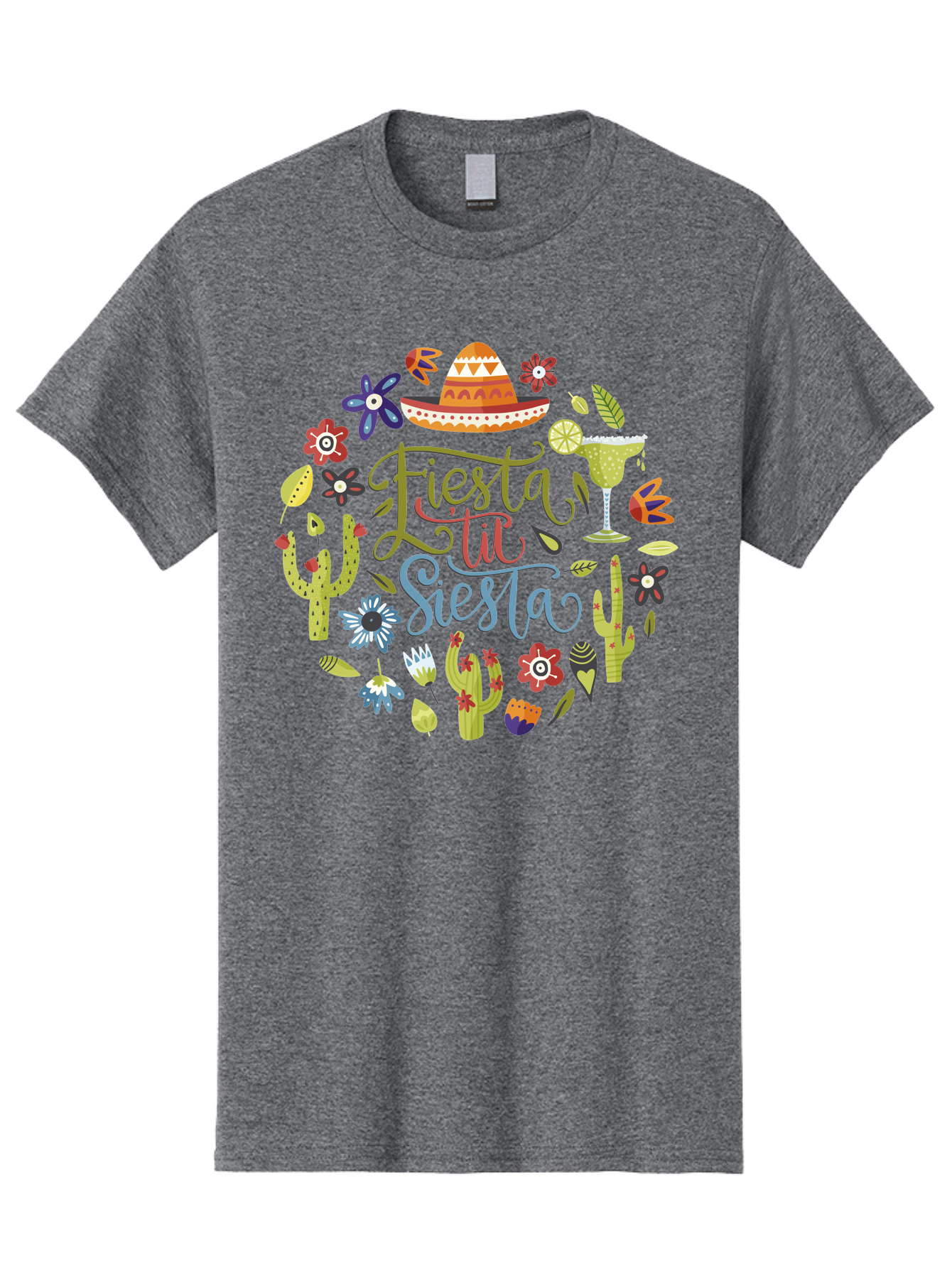 Fiesta-Till-Siesta Men'S Graphic Tee, 100% Cotton, Comfortable Casual Summer Wear, Machine Washable, Fiesta, Siesta, Colorful Flowers, Cacti, Sombrero, Margarita Glass, Margarita, Party, Celebration, Mexican Culture, Vibrant Colors, - Aaa247 5
