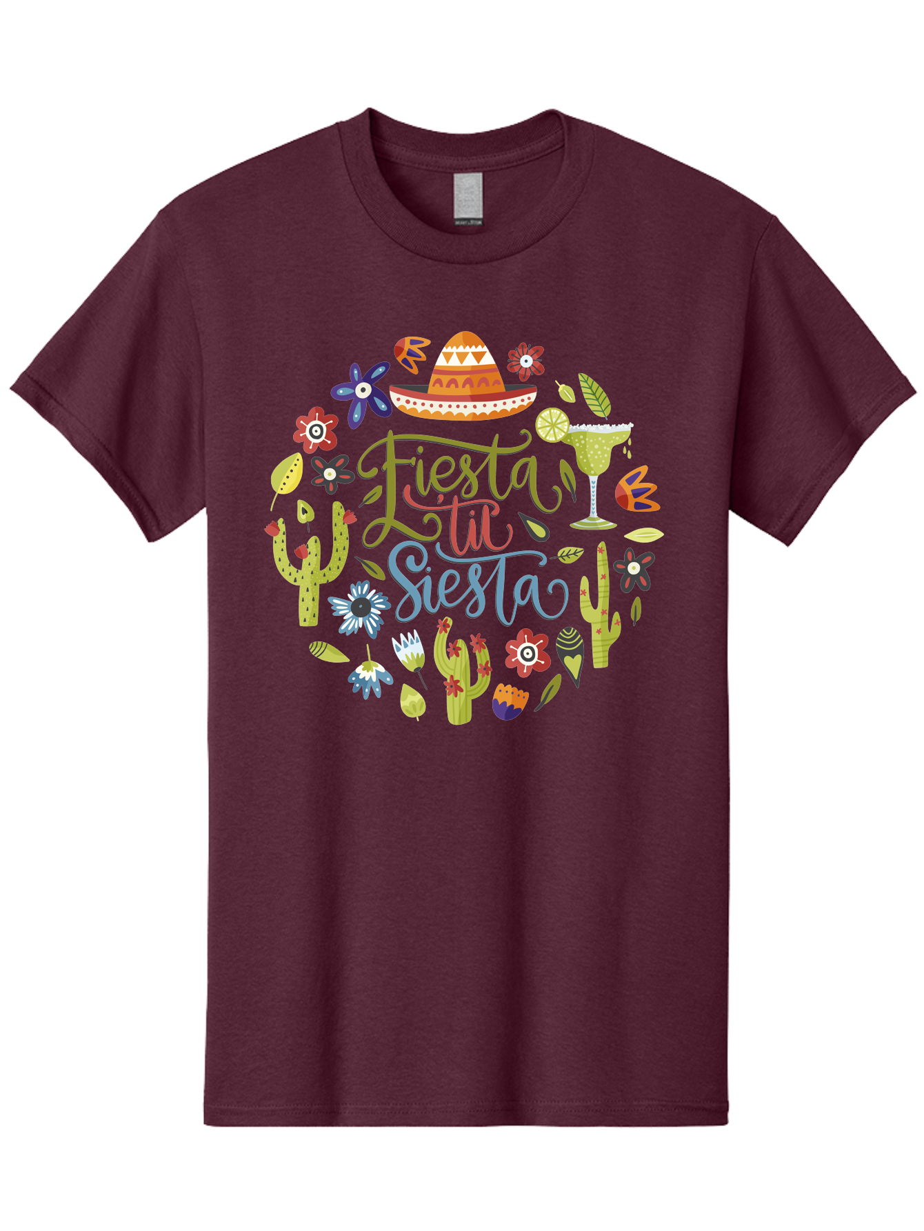 Fiesta-Till-Siesta Men'S Graphic Tee, 100% Cotton, Comfortable Casual Summer Wear, Machine Washable, Fiesta, Siesta, Colorful Flowers, Cacti, Sombrero, Margarita Glass, Margarita, Party, Celebration, Mexican Culture, Vibrant Colors, - Aaa247 27