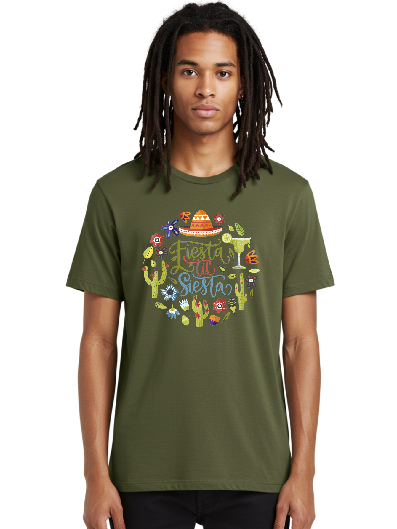Fiesta-Till-Siesta Men'S Graphic Tee, 100% Cotton, Comfortable Casual Summer Wear, Machine Washable, Fiesta, Siesta, Colorful Flowers, Cacti, Sombrero, Margarita Glass, Margarita, Party, Celebration, Mexican Culture, Vibrant Colors, - Aaa247 2
