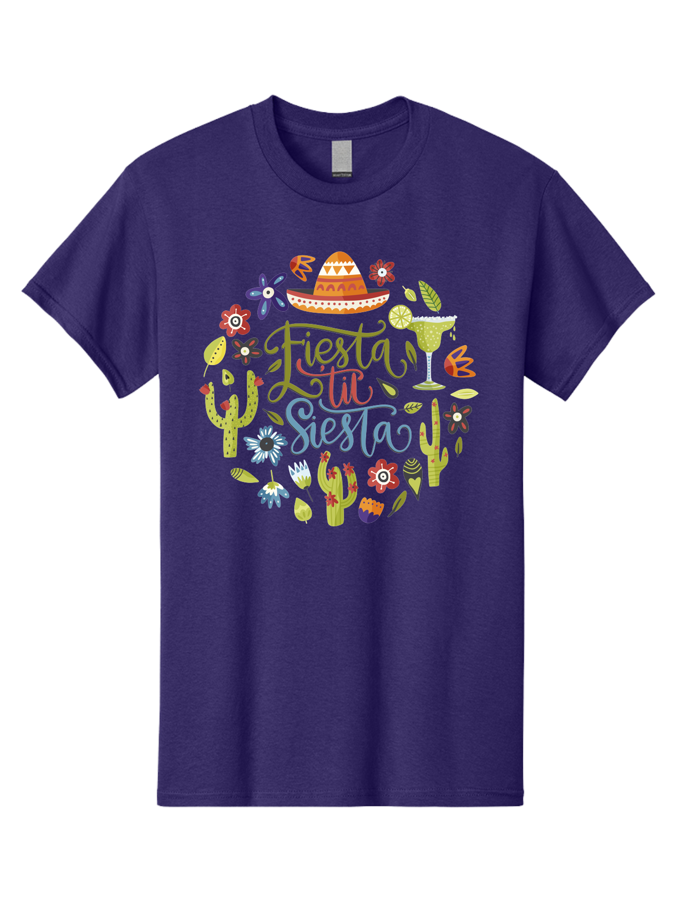 Fiesta-Till-Siesta Men'S Graphic Tee, 100% Cotton, Comfortable Casual Summer Wear, Machine Washable, Fiesta, Siesta, Colorful Flowers, Cacti, Sombrero, Margarita Glass, Margarita, Party, Celebration, Mexican Culture, Vibrant Colors, - Aaa247 7