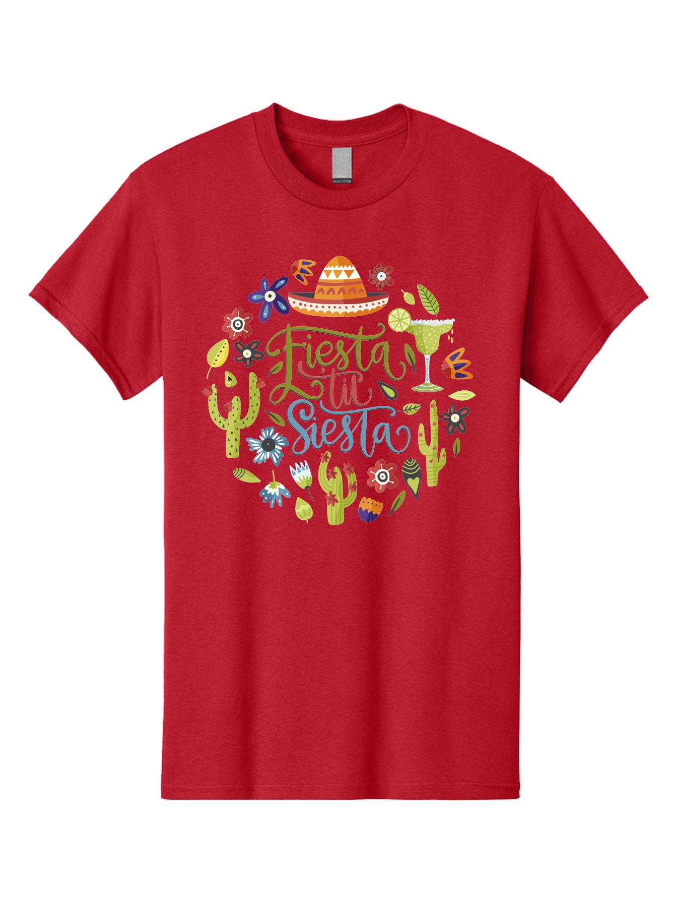 Fiesta-Till-Siesta Men'S Graphic Tee, 100% Cotton, Comfortable Casual Summer Wear, Machine Washable, Fiesta, Siesta, Colorful Flowers, Cacti, Sombrero, Margarita Glass, Margarita, Party, Celebration, Mexican Culture, Vibrant Colors, - Aaa247 3