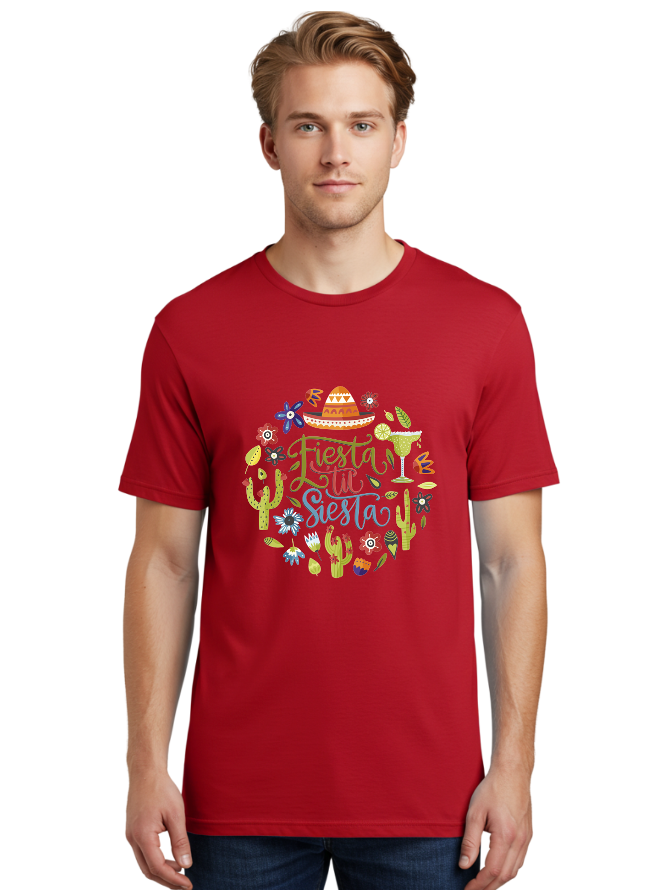 Fiesta-Till-Siesta Men'S Graphic Tee, 100% Cotton, Comfortable Casual Summer Wear, Machine Washable, Fiesta, Siesta, Colorful Flowers, Cacti, Sombrero, Margarita Glass, Margarita, Party, Celebration, Mexican Culture, Vibrant Colors, - Aaa247 4