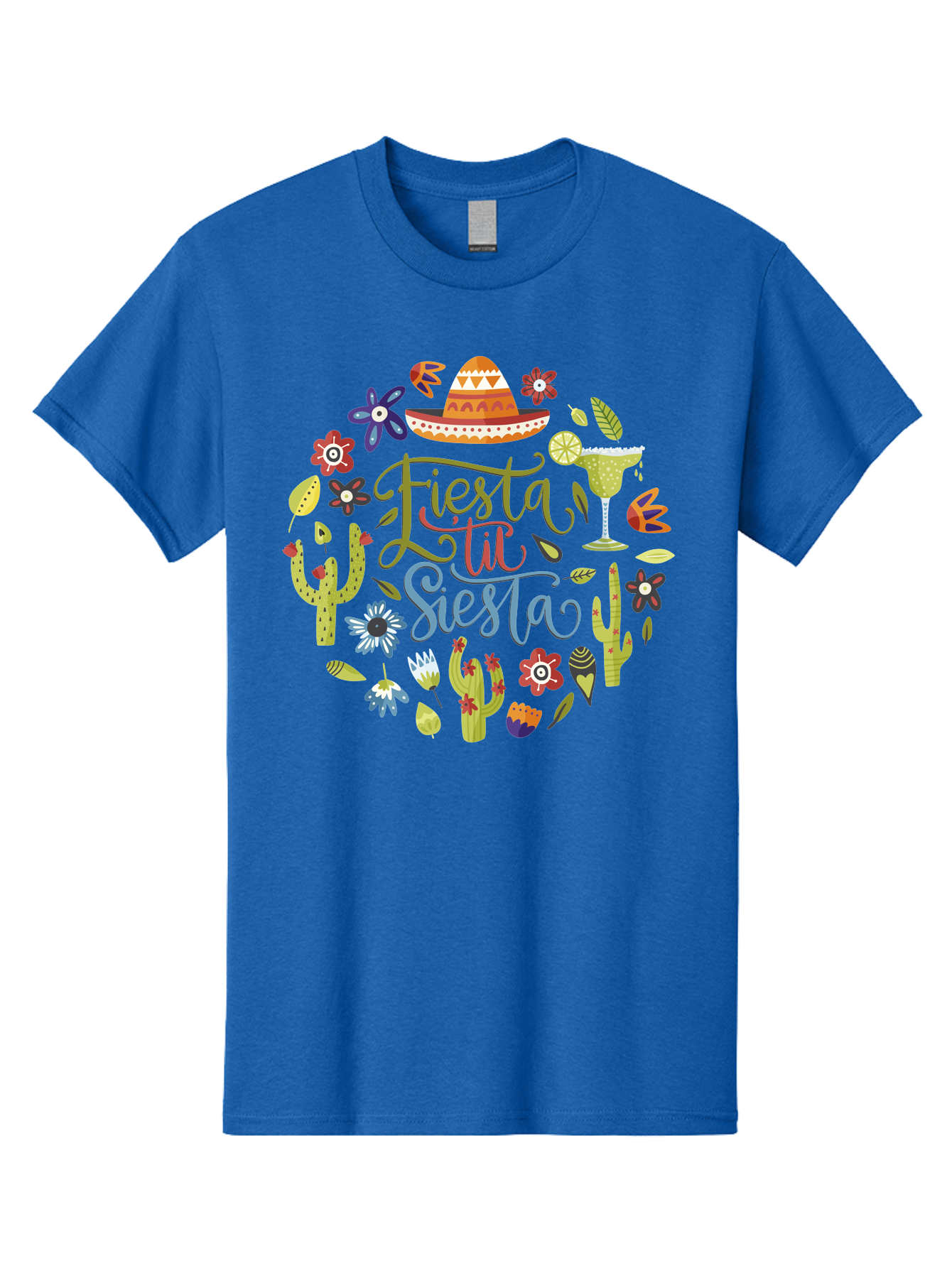 Fiesta-Till-Siesta Men'S Graphic Tee, 100% Cotton, Comfortable Casual Summer Wear, Machine Washable, Fiesta, Siesta, Colorful Flowers, Cacti, Sombrero, Margarita Glass, Margarita, Party, Celebration, Mexican Culture, Vibrant Colors, - Aaa247 15