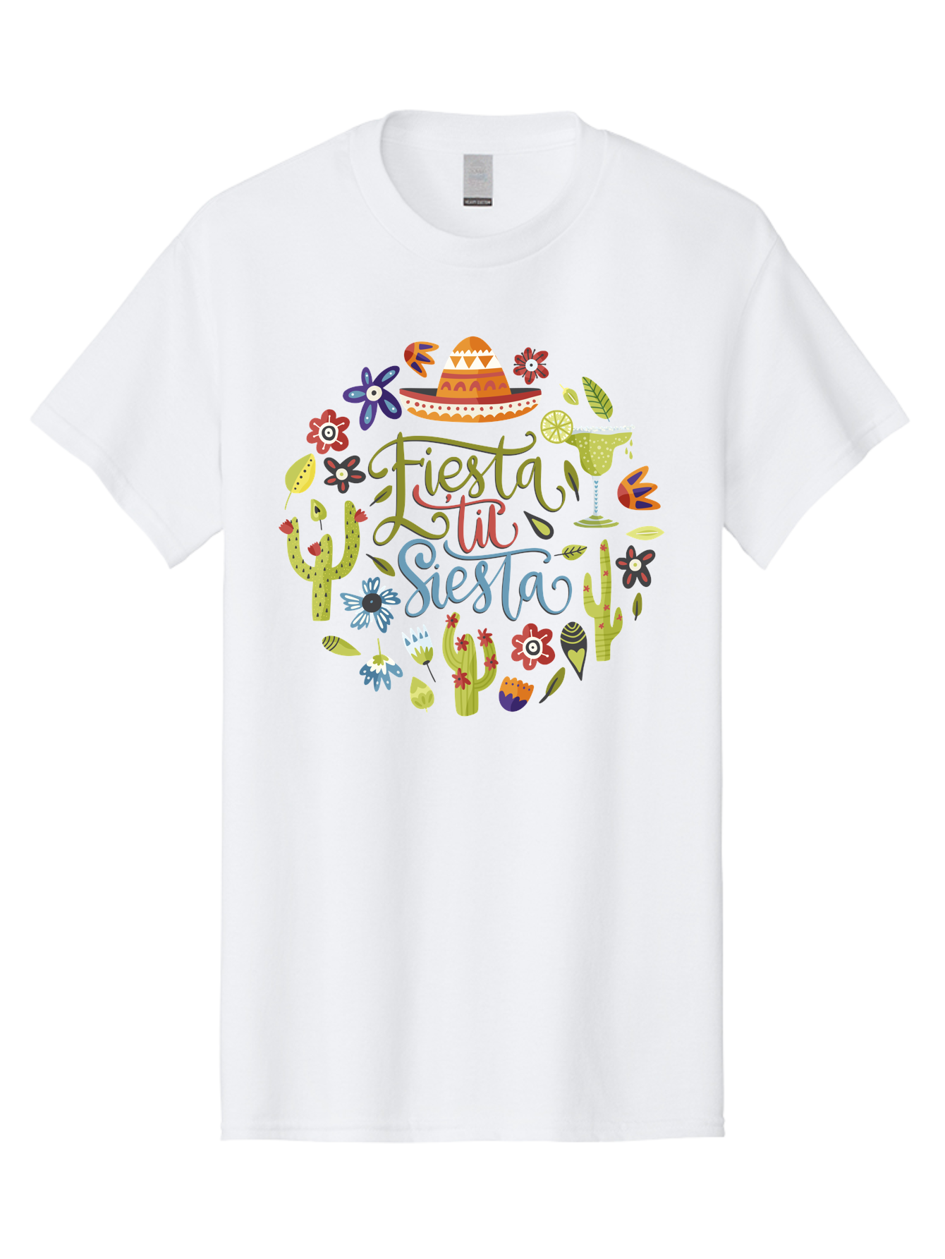 Fiesta-Till-Siesta Men'S Graphic Tee, 100% Cotton, Comfortable Casual Summer Wear, Machine Washable, Fiesta, Siesta, Colorful Flowers, Cacti, Sombrero, Margarita Glass, Margarita, Party, Celebration, Mexican Culture, Vibrant Colors, - Aaa247 23