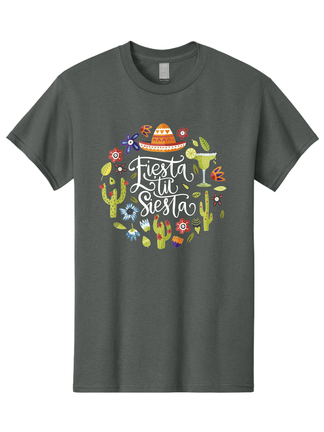 Fiesta-Tu-Siesta Men'S Graphic Tee, 100% Cotton, Comfortable Casual Summer Wear, Machine Washable, Fiesta Theme, Mexican Vacation, Margarita Cocktail, Sombrero Hat, Cacti Flowers, Colorful Decor, Party Celebration, Latino Culture, - Aaa248 27
