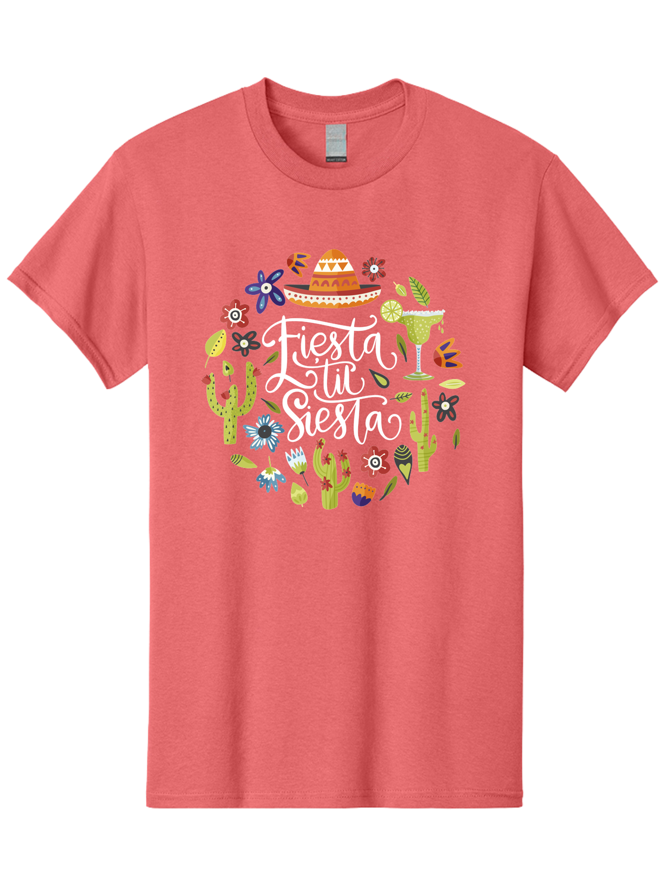 Fiesta-Tu-Siesta Men'S Graphic Tee, 100% Cotton, Comfortable Casual Summer Wear, Machine Washable, Fiesta Theme, Mexican Vacation, Margarita Cocktail, Sombrero Hat, Cacti Flowers, Colorful Decor, Party Celebration, Latino Culture, - Aaa248 19