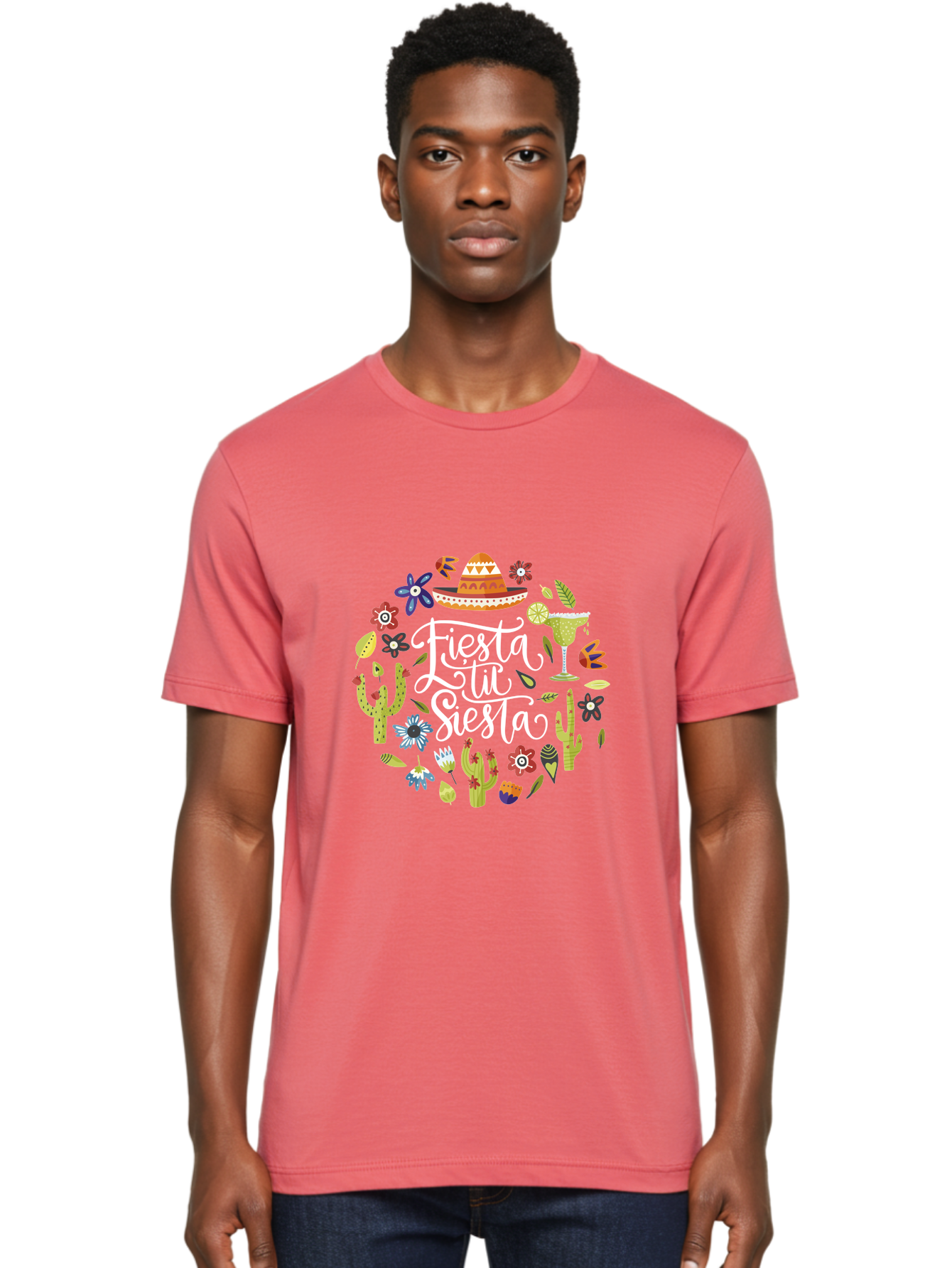 Fiesta-Tu-Siesta Men'S Graphic Tee, 100% Cotton, Comfortable Casual Summer Wear, Machine Washable, Fiesta Theme, Mexican Vacation, Margarita Cocktail, Sombrero Hat, Cacti Flowers, Colorful Decor, Party Celebration, Latino Culture, - Aaa248 20