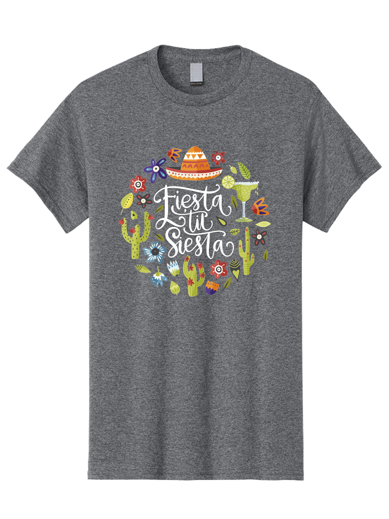 Fiesta-Tu-Siesta Men'S Graphic Tee, 100% Cotton, Comfortable Casual Summer Wear, Machine Washable, Fiesta Theme, Mexican Vacation, Margarita Cocktail, Sombrero Hat, Cacti Flowers, Colorful Decor, Party Celebration, Latino Culture, - Aaa248 11