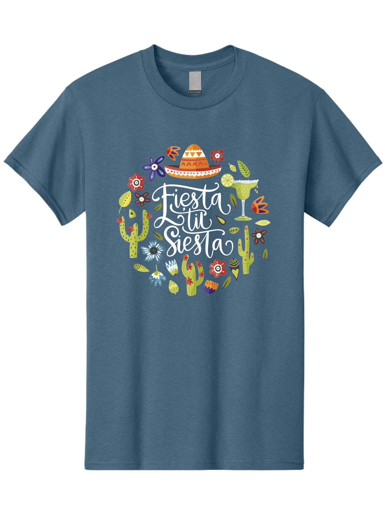 Fiesta-Tu-Siesta Men'S Graphic Tee, 100% Cotton, Comfortable Casual Summer Wear, Machine Washable, Fiesta Theme, Mexican Vacation, Margarita Cocktail, Sombrero Hat, Cacti Flowers, Colorful Decor, Party Celebration, Latino Culture, - Aaa248 15