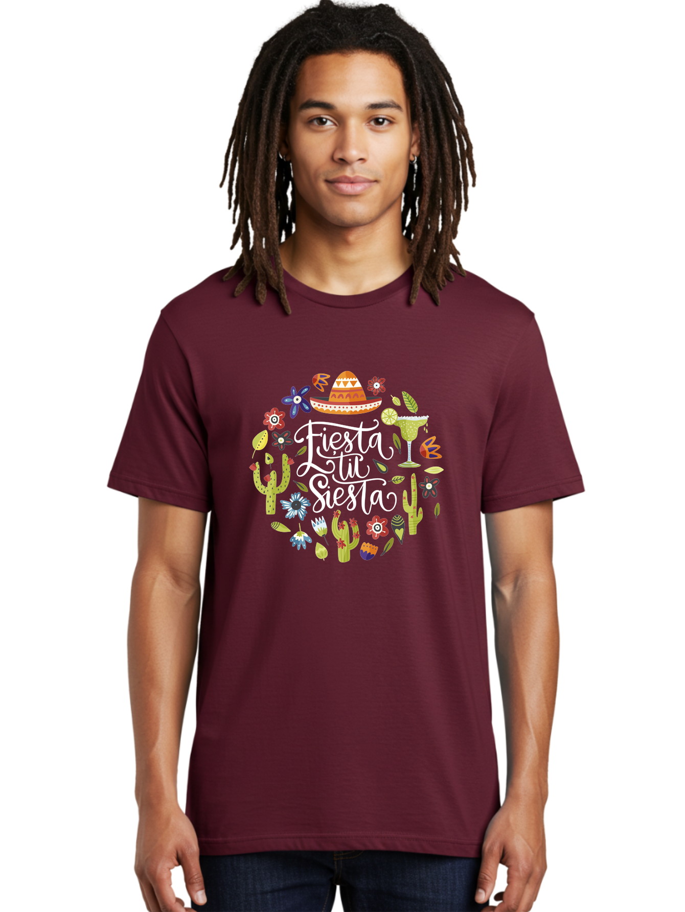 Fiesta-Tu-Siesta Men'S Graphic Tee, 100% Cotton, Comfortable Casual Summer Wear, Machine Washable, Fiesta Theme, Mexican Vacation, Margarita Cocktail, Sombrero Hat, Cacti Flowers, Colorful Decor, Party Celebration, Latino Culture, - Aaa248 30