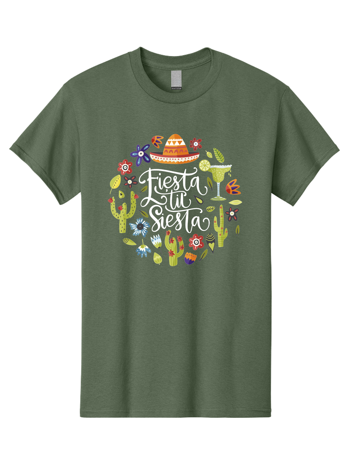 Fiesta-Tu-Siesta Men'S Graphic Tee, 100% Cotton, Comfortable Casual Summer Wear, Machine Washable, Fiesta Theme, Mexican Vacation, Margarita Cocktail, Sombrero Hat, Cacti Flowers, Colorful Decor, Party Celebration, Latino Culture, - Aaa248 5