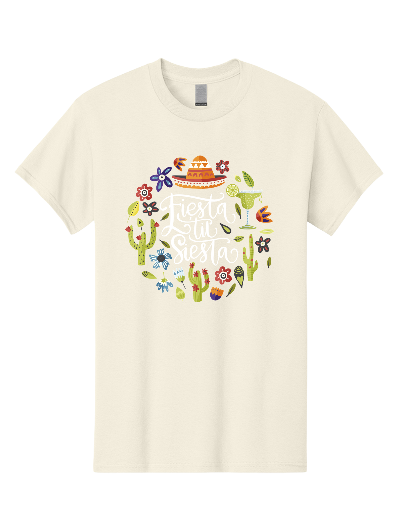 Fiesta-Tu-Siesta Men'S Graphic Tee, 100% Cotton, Comfortable Casual Summer Wear, Machine Washable, Fiesta Theme, Mexican Vacation, Margarita Cocktail, Sombrero Hat, Cacti Flowers, Colorful Decor, Party Celebration, Latino Culture, - Aaa248 25