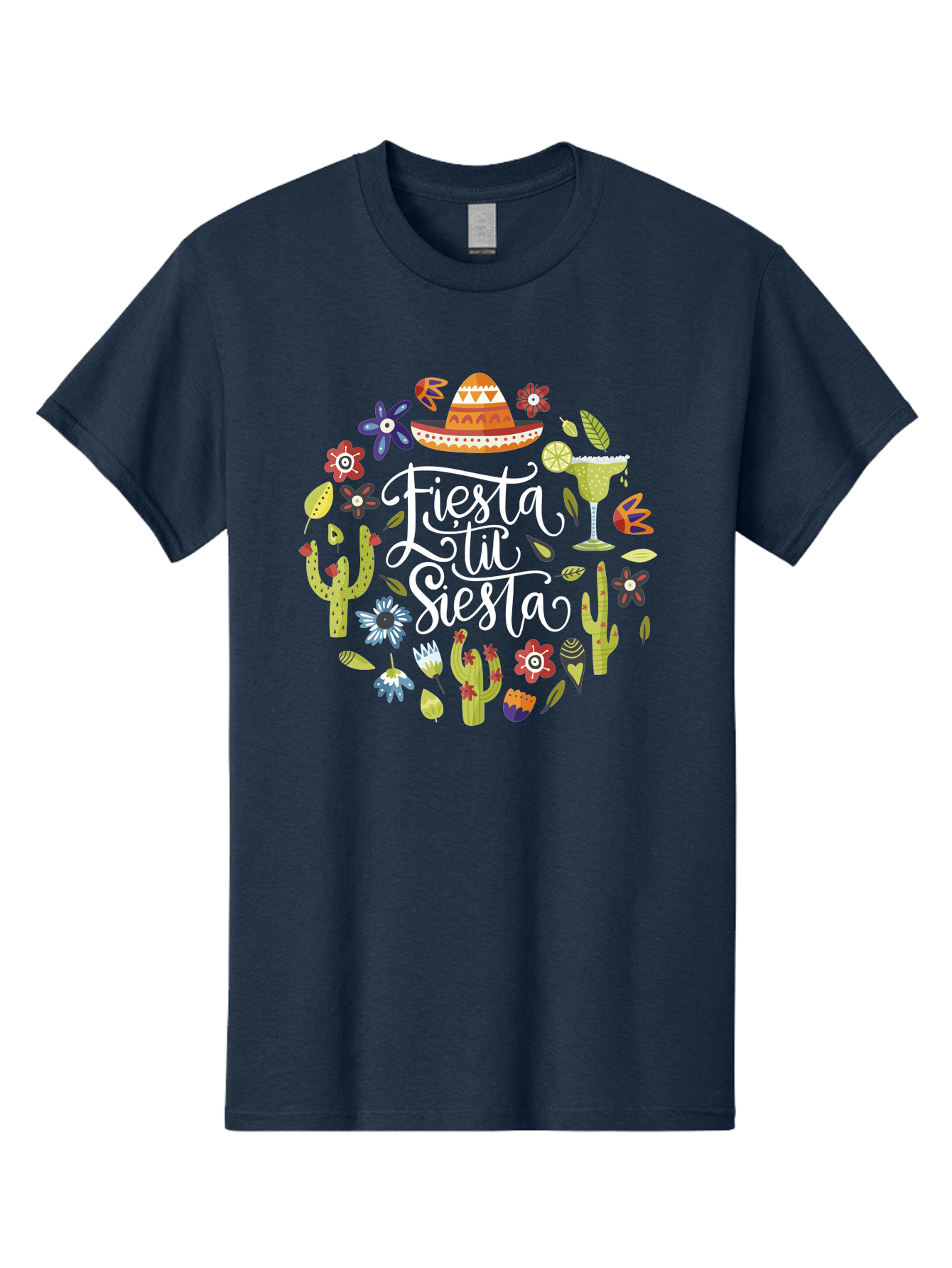 Fiesta-Tu-Siesta Men'S Graphic Tee, 100% Cotton, Comfortable Casual Summer Wear, Machine Washable, Fiesta Theme, Mexican Vacation, Margarita Cocktail, Sombrero Hat, Cacti Flowers, Colorful Decor, Party Celebration, Latino Culture, - Aaa248 7